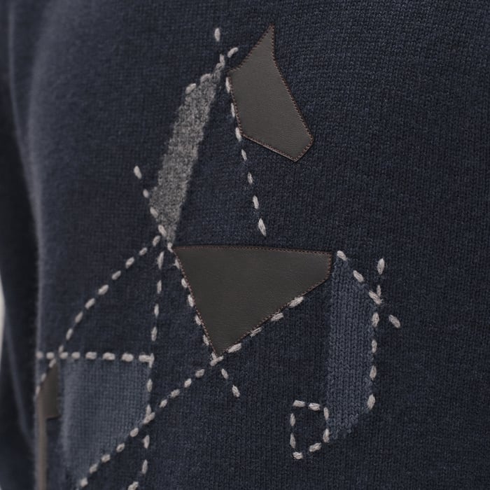 Marine Cashmere "Cheval Tangram" Crewneck Sweater
