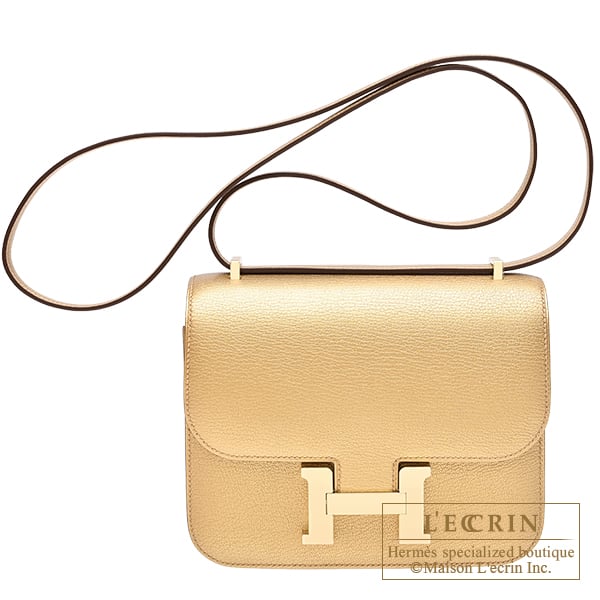 Hermes Constance mini Mirror Dore Chevre chamkila goatskin Champagne gold hardware