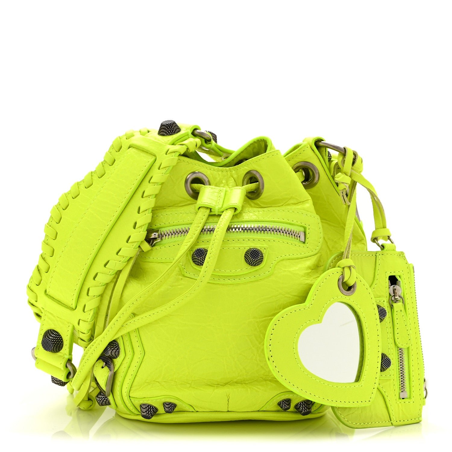 Balenciaga Agneau Arena Le Cagole Bucket Bag XS Fluo Yellow