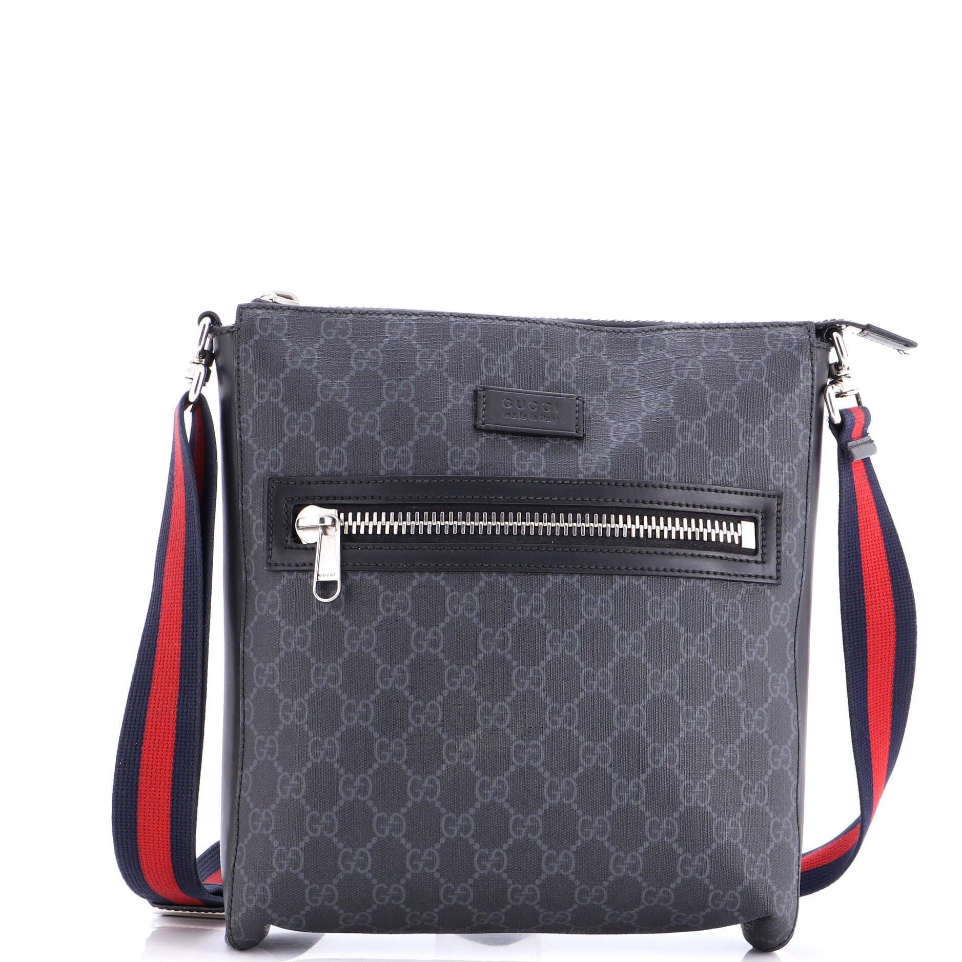 Web Strap Front Zip Messenger Bag GG Coated Canvas Medium