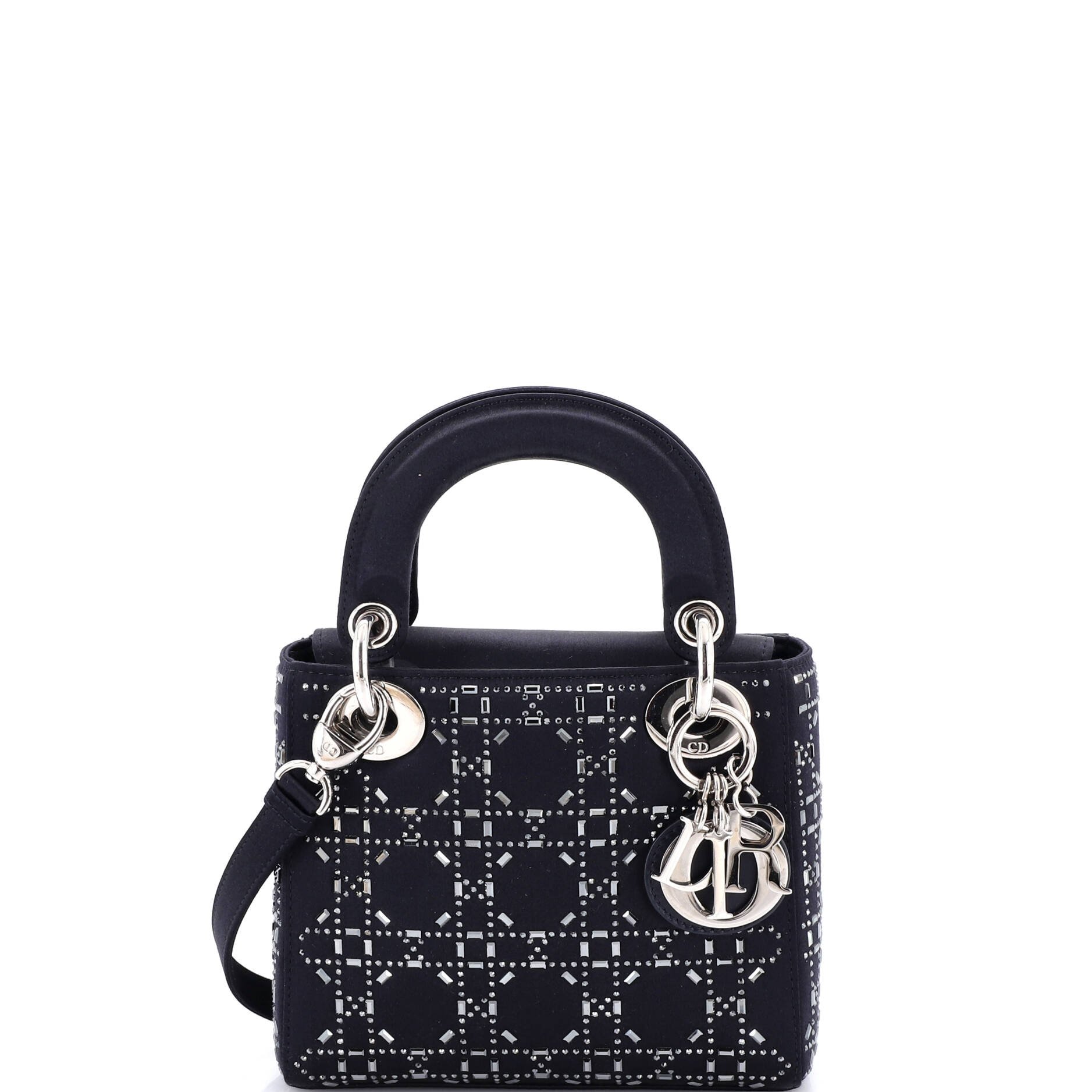 Dior Lady Dior Bag Crystal Embellished Cannage Quilt Satin Mini