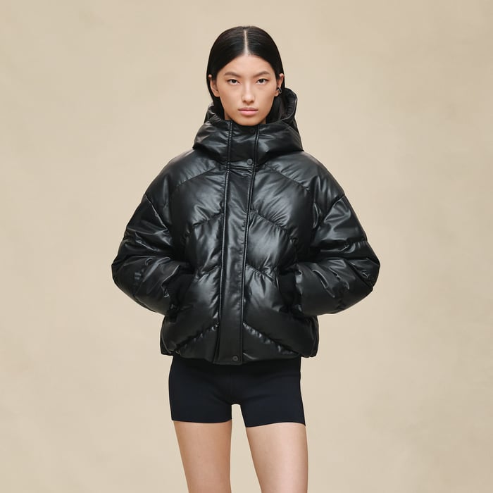 Noir Smooth Calfskin Puffer Coat