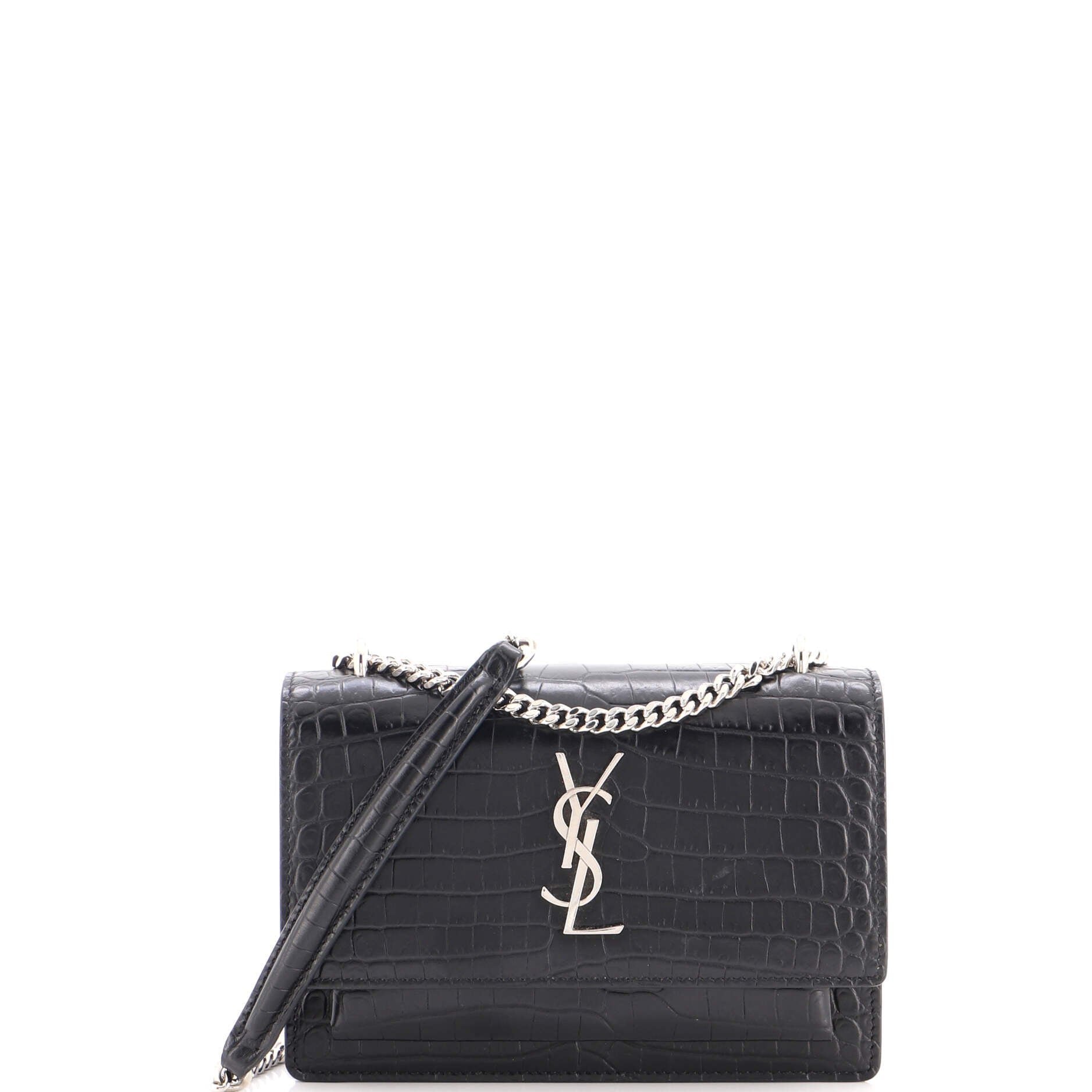 Sunset Chain Wallet Crocodile Embossed Leather