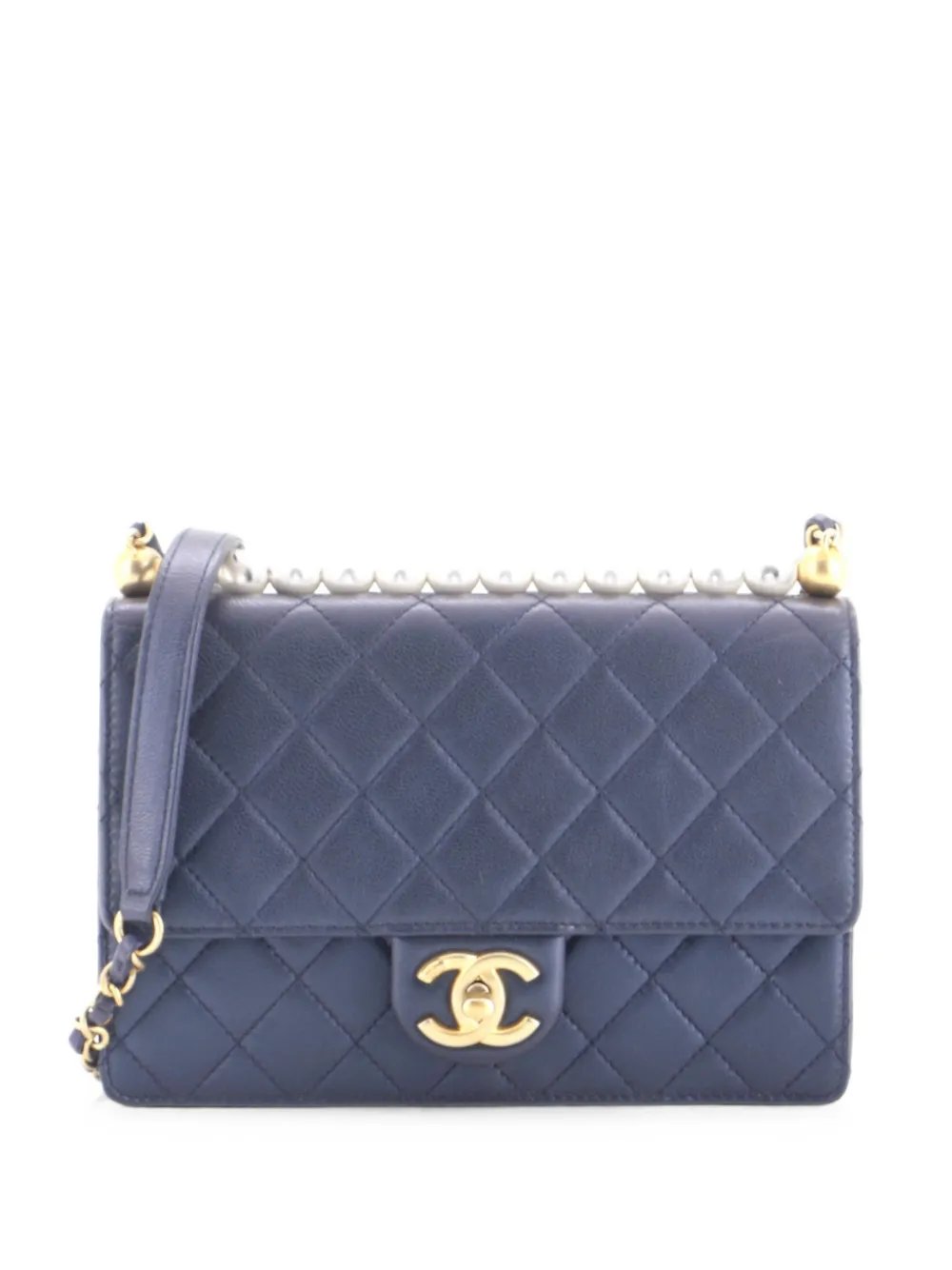 Chic Pearls Flap Bag Quilted Iridescent Caviar Small crossbody bag