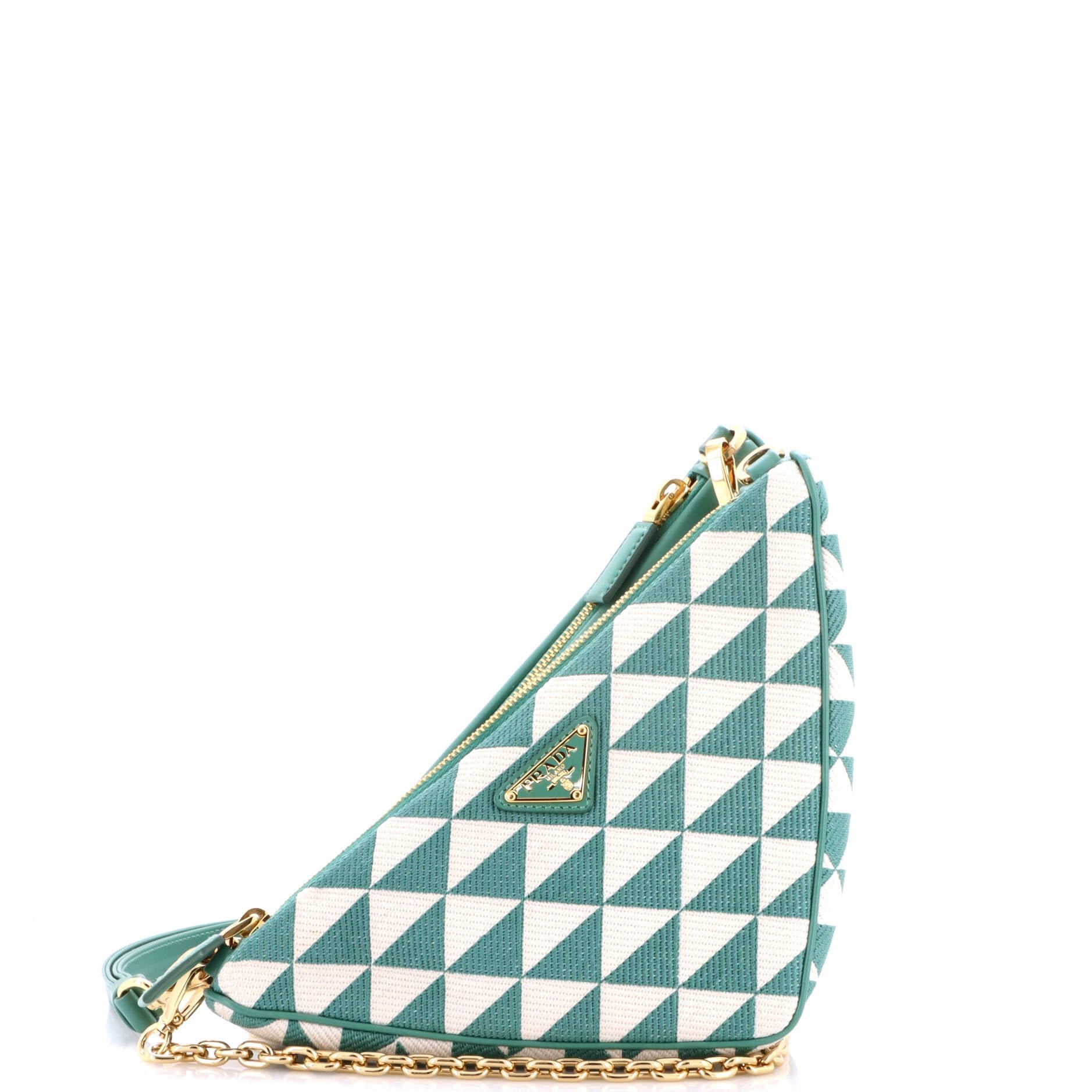 Double Symbole Triangle Bag Leather and Jacquard Mini