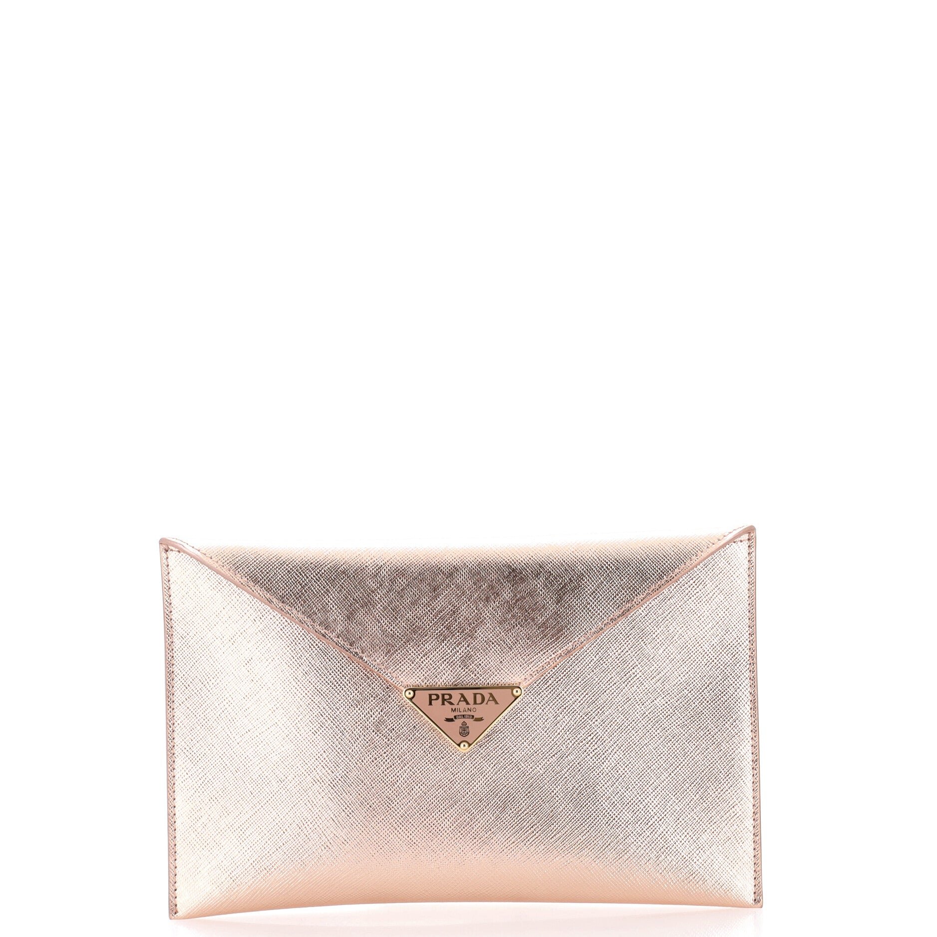 Triangle Logo Envelope Flap Clutch Saffiano Leather