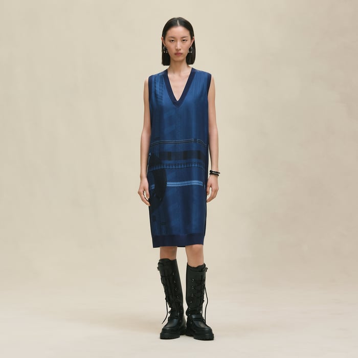 Bleu Encre "Dressage Tressage" Long-sleeve Twillaine Sweater Dress