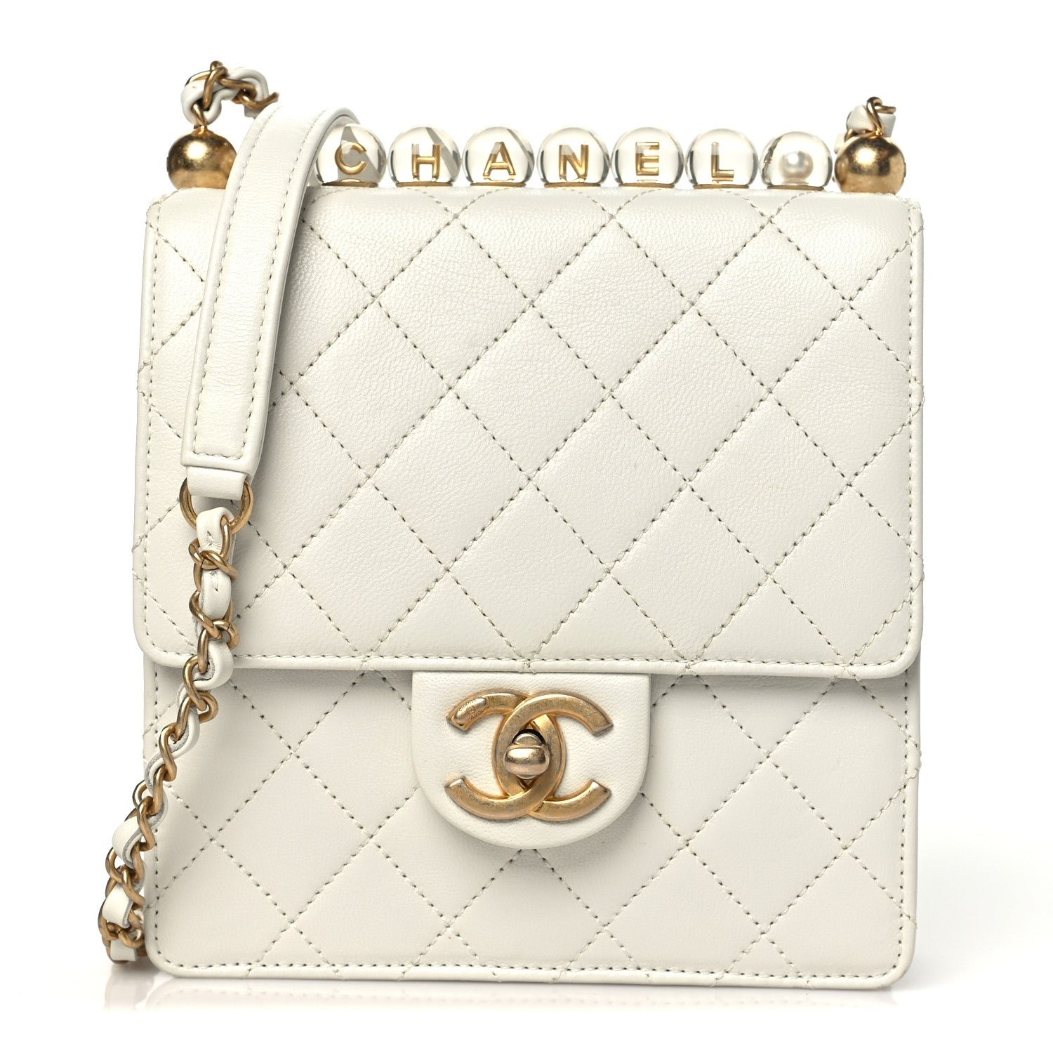 Chanel Goatskin Quilted Chic Pearls Flap White