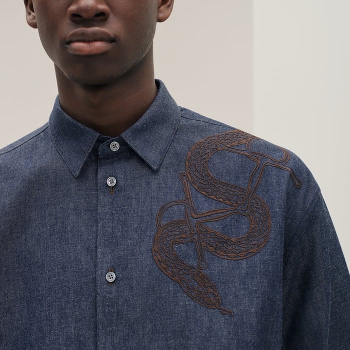Indigo Embroidered Boxy Fit Denim Shirt