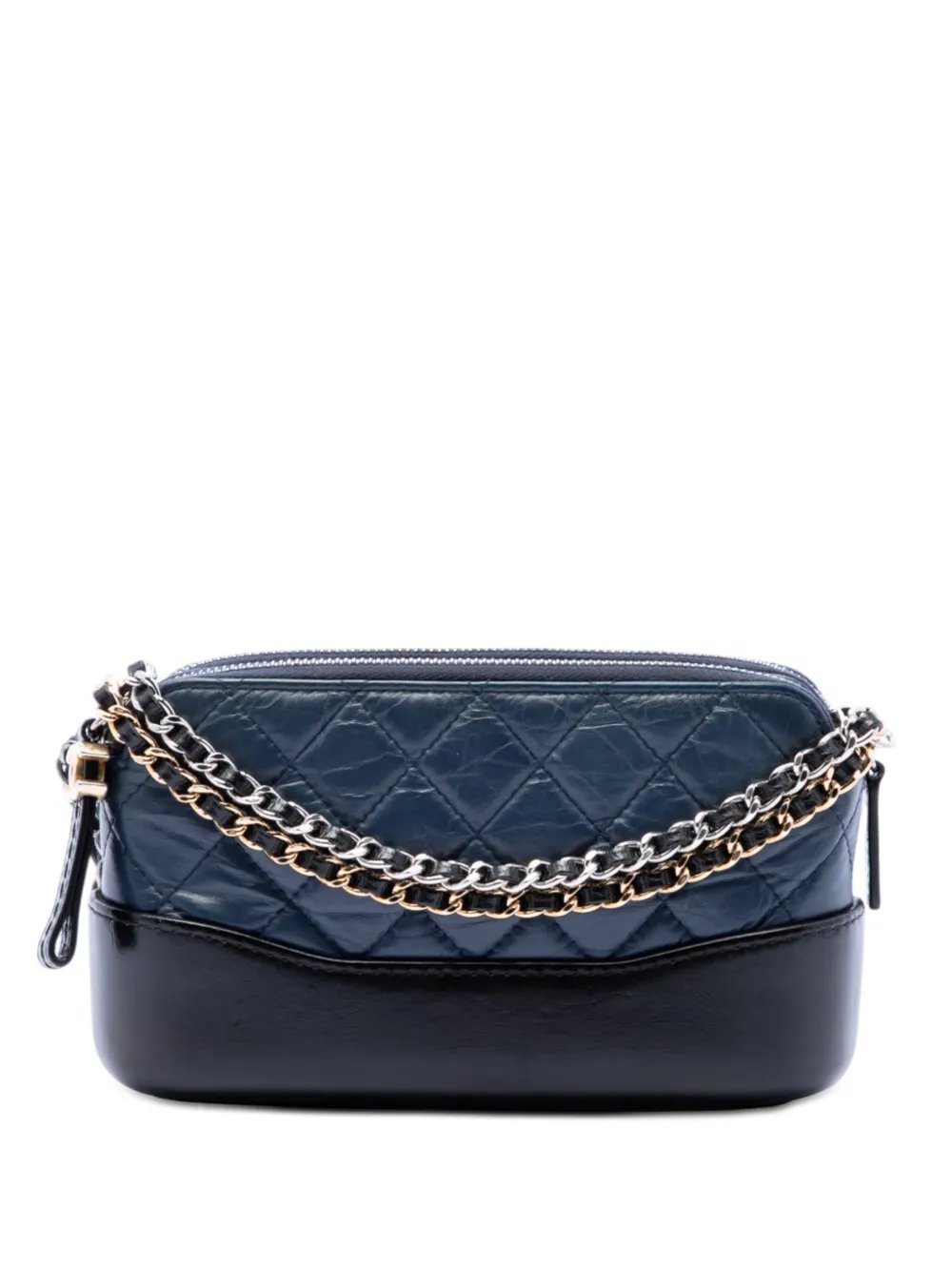 2018 Bicolor Aged Calfskin Gabrielle Double Zip Clutch with Chain crossbody bag