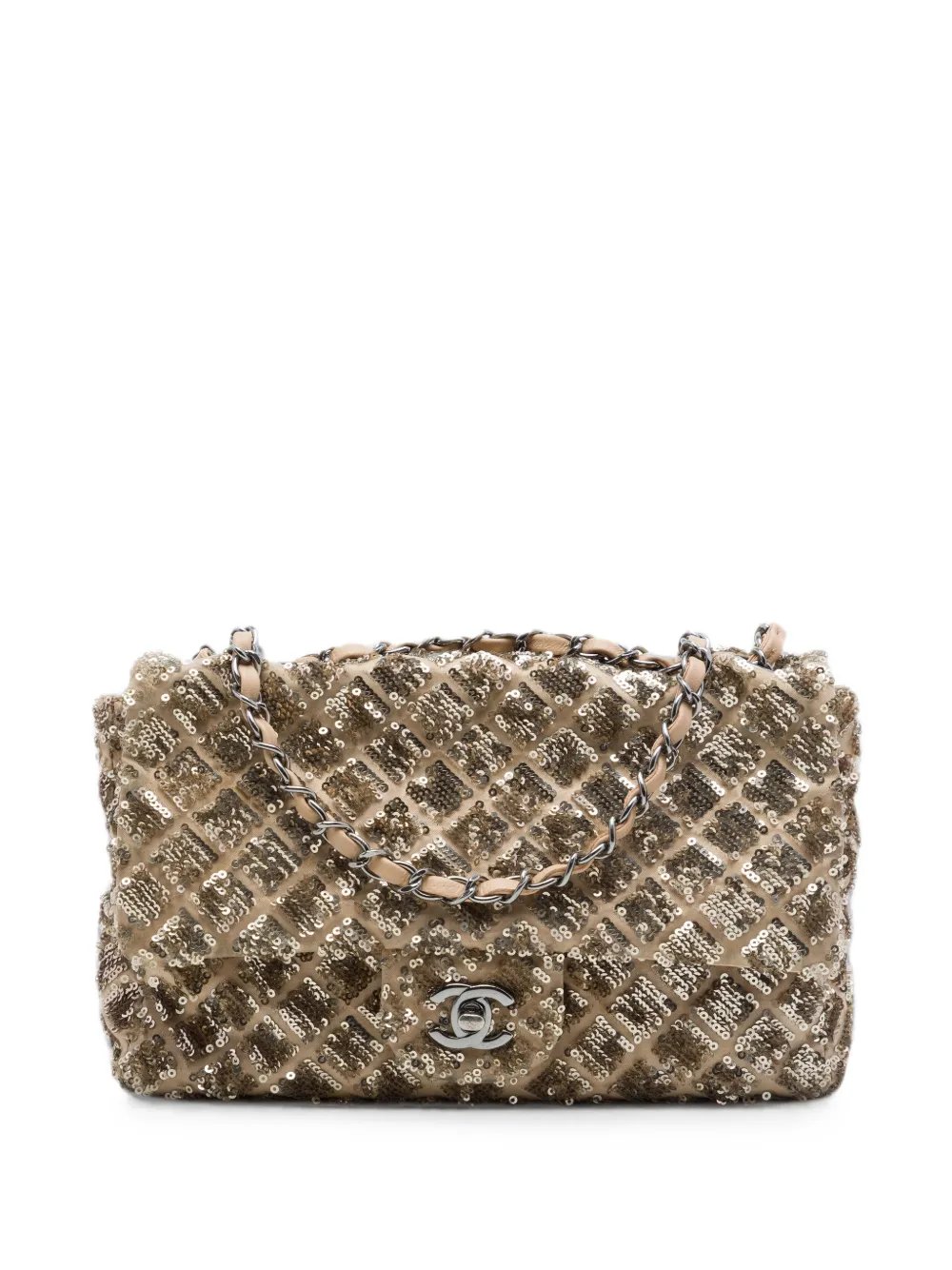 2012-2013 CC Quilted Sequin Embellished Satin Flap shoulder bag