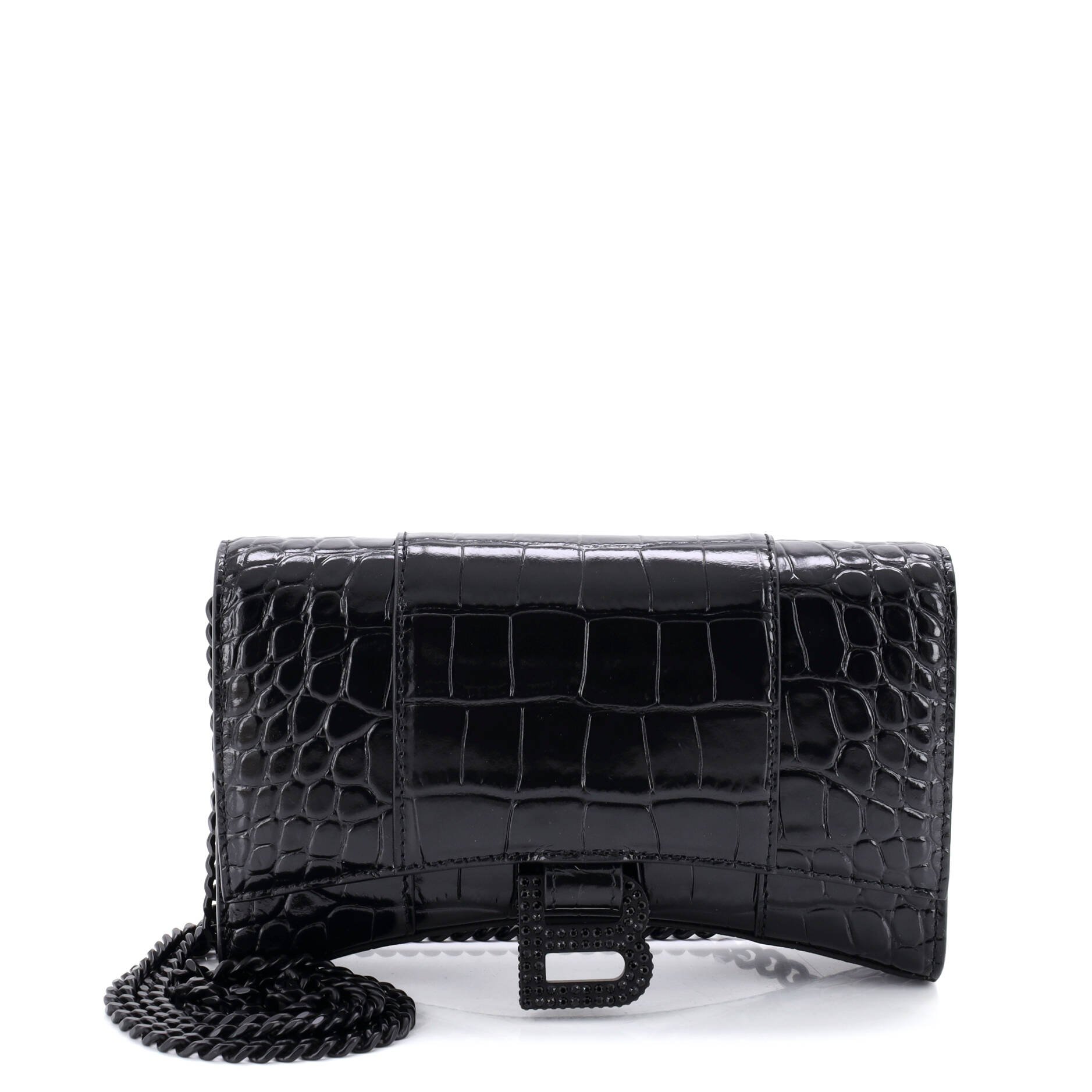 Balenciaga Hourglass Chain Wallet Crocodile Embossed Leather