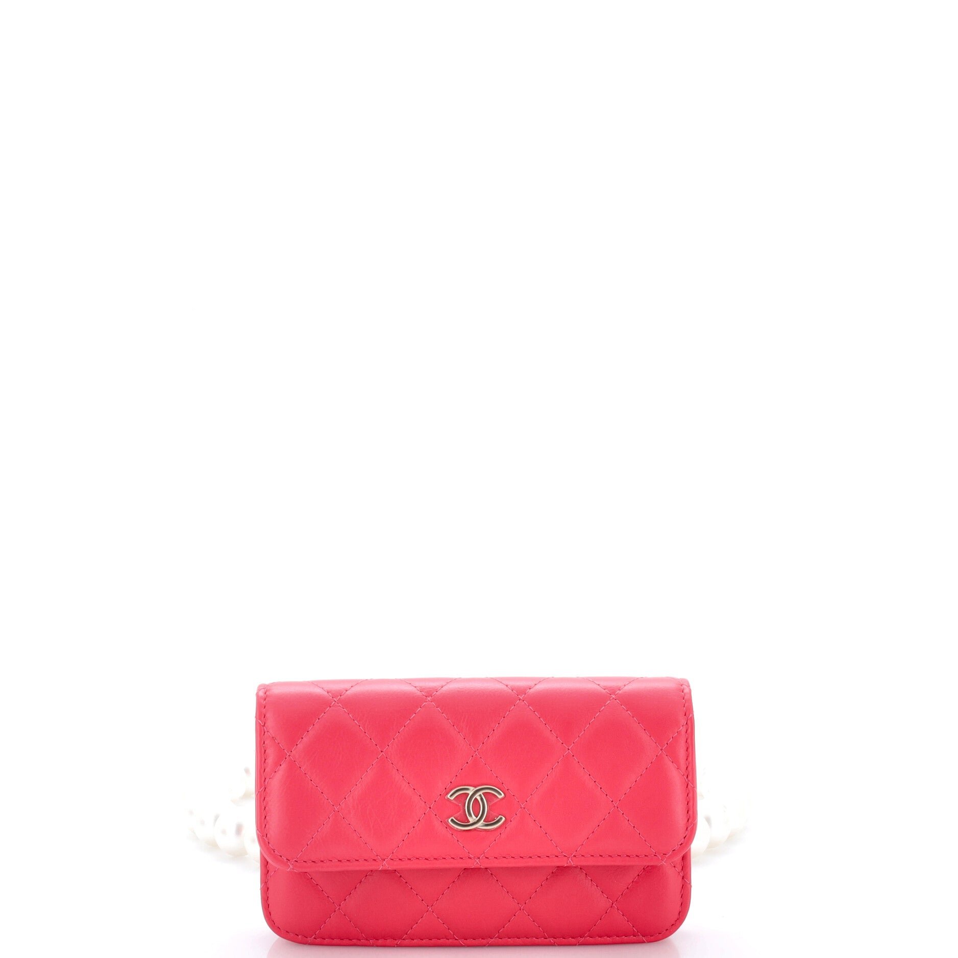 Pearl Strap CC Wallet on Chain Quilted Calfskin Mini