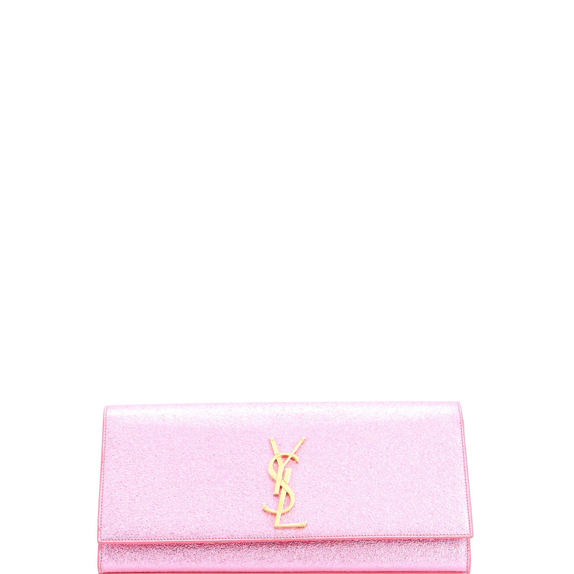 Saint Laurent Classic Monogram Clutch Metallic Calfskin Long
