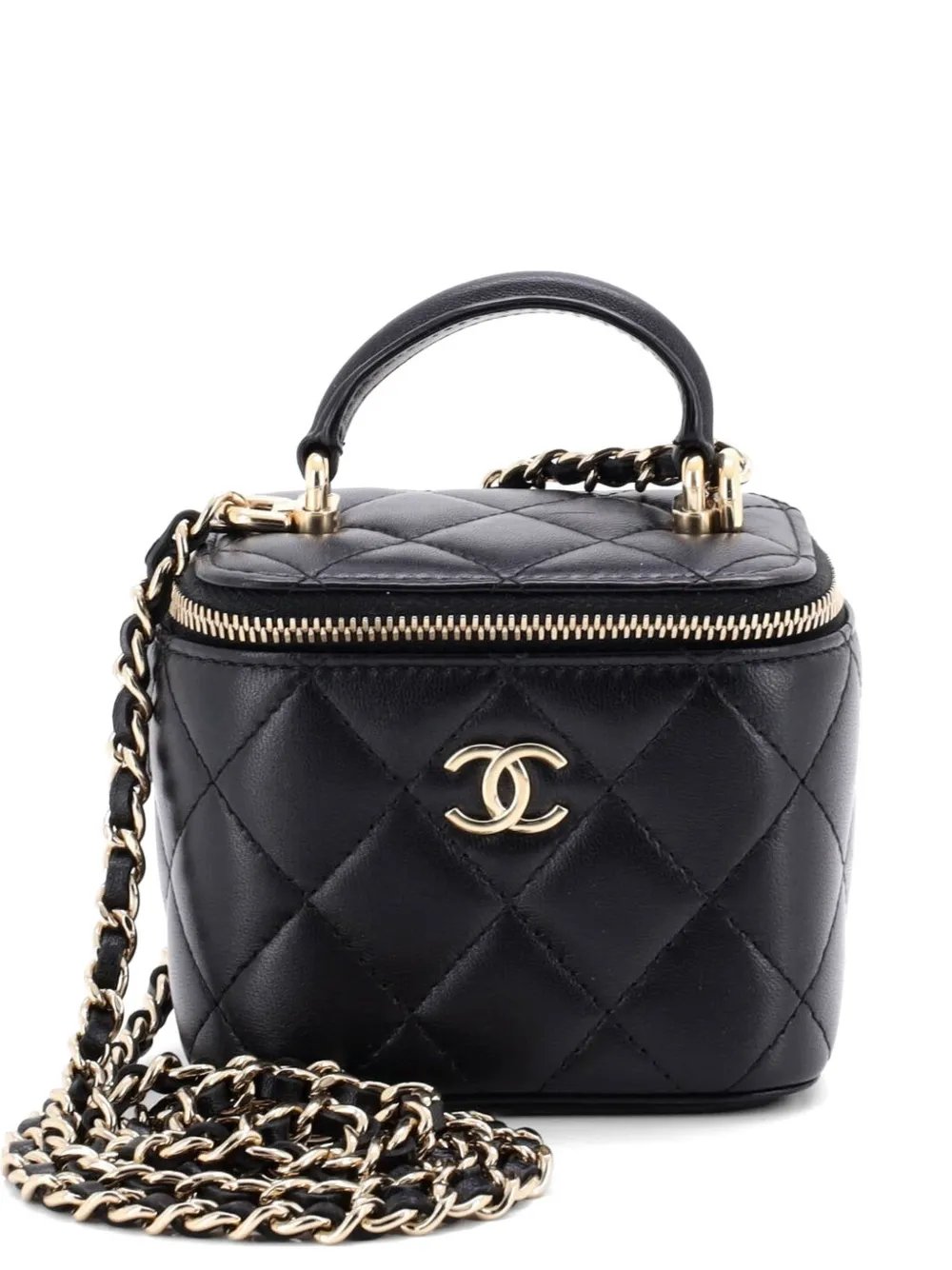Classic Top Handle Vanity Case with Chain Quilted Lambskin Mini crossbody bag