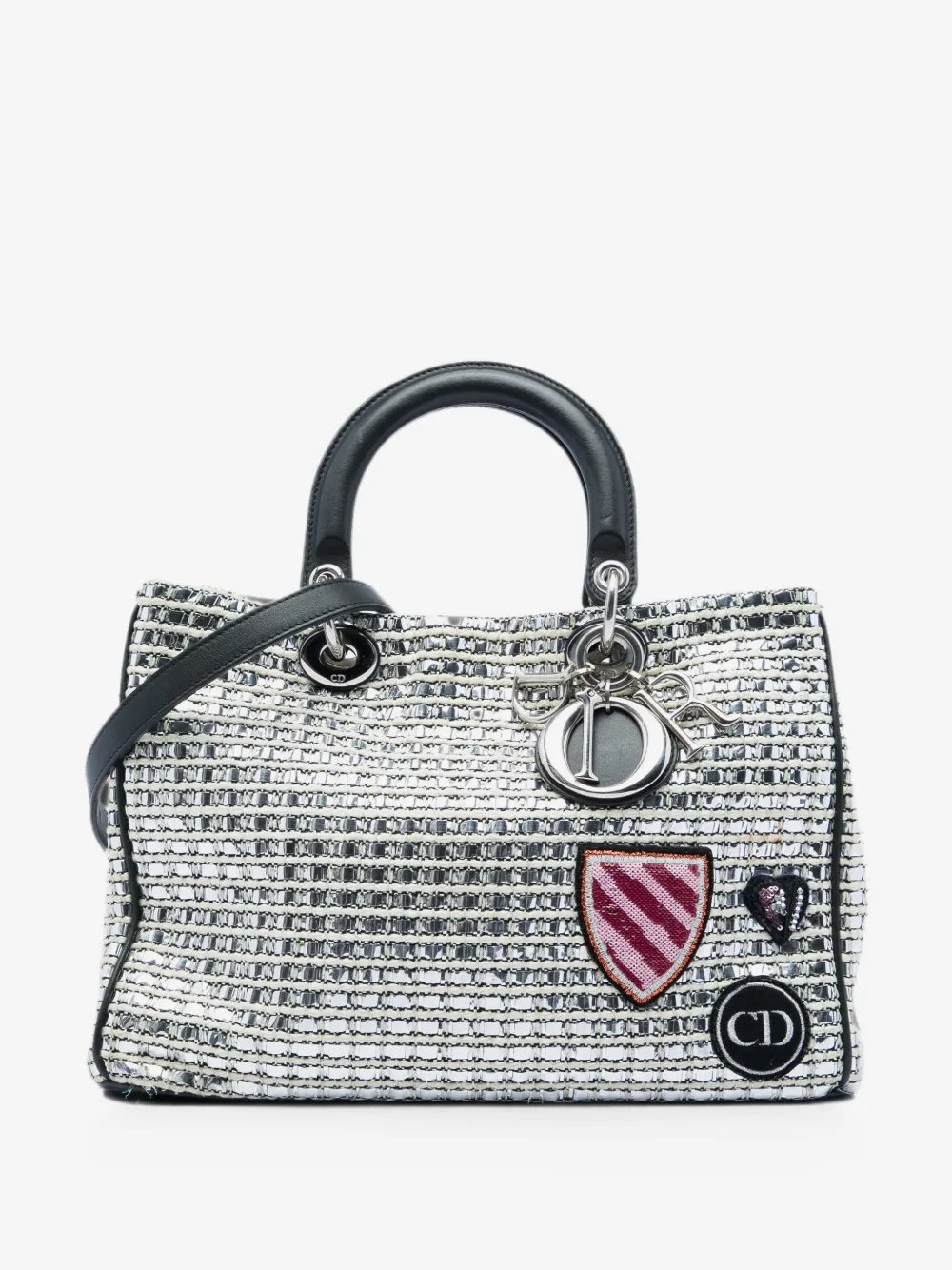 Dior 2015 Medium Metallic Tweed Patch Diorissimo satchel
