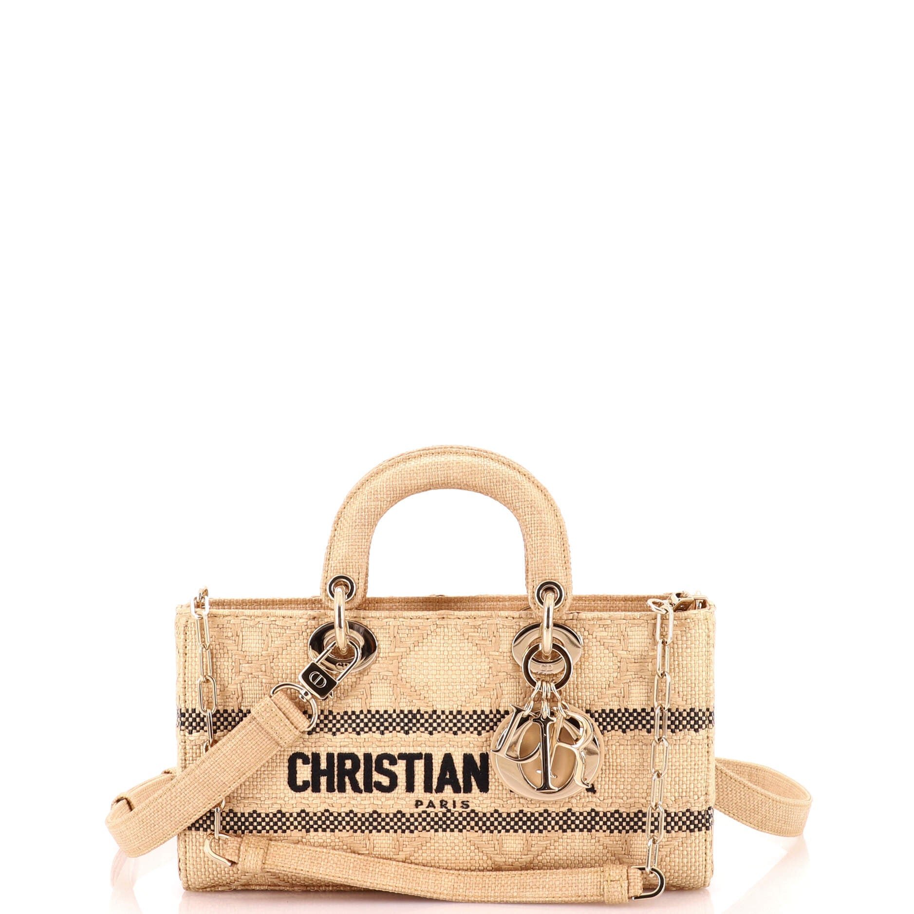 Dior Lady D-Joy Bag Cannage Embroidered Raffia Medium
