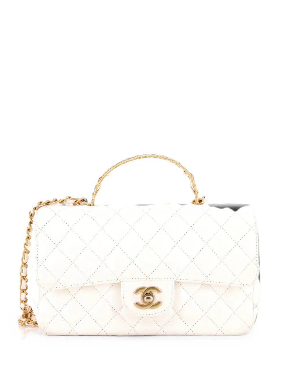 Crystal Chain Flap Top Handle Bag Quilted Lambskin Medium satchel