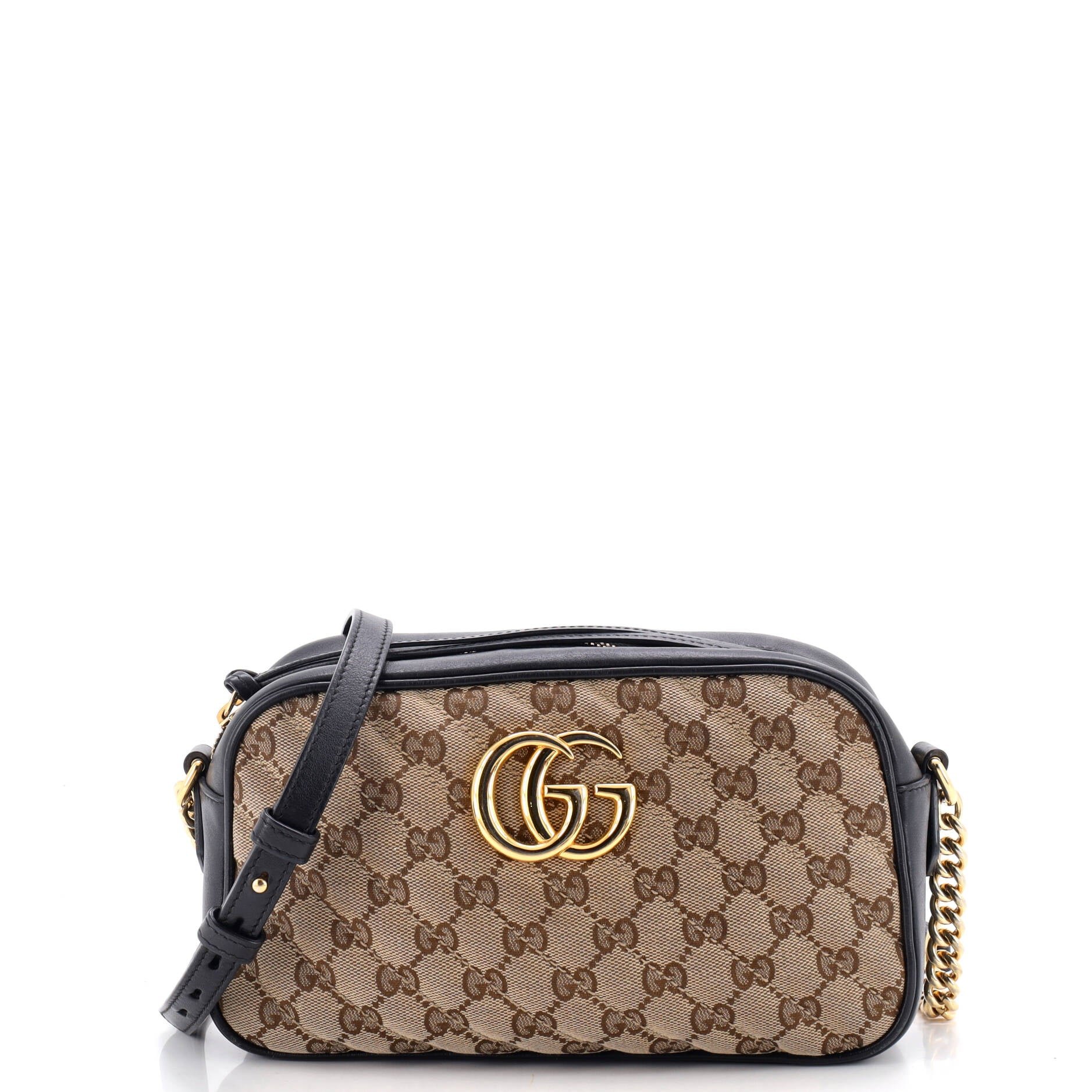 GG Marmont Shoulder Bag Diagonal Quilted GG Canvas with Leather Small