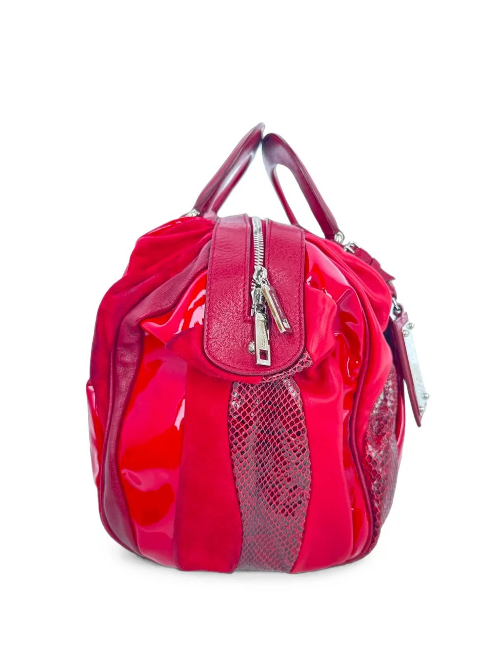 Snakeskin-accent top handle bag