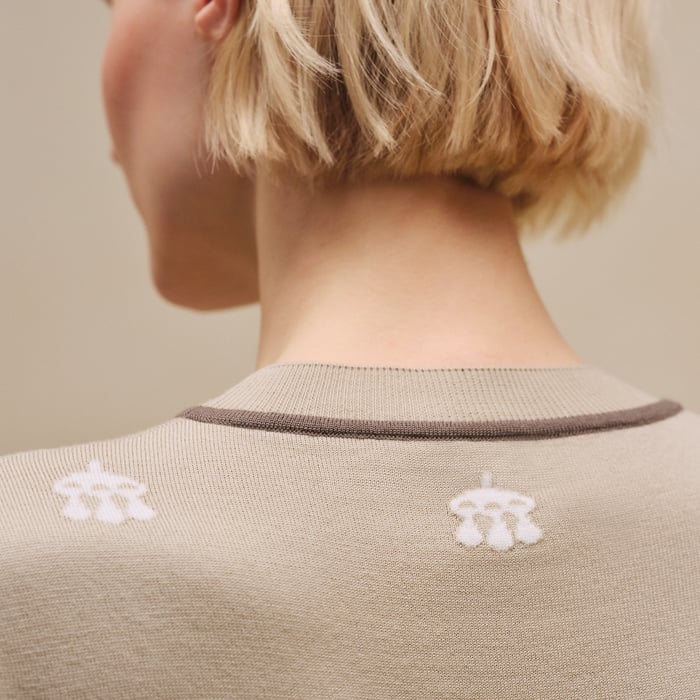 ベージュ・グレーズ ショートスリーブニット 《馬銜》 刺繍入り