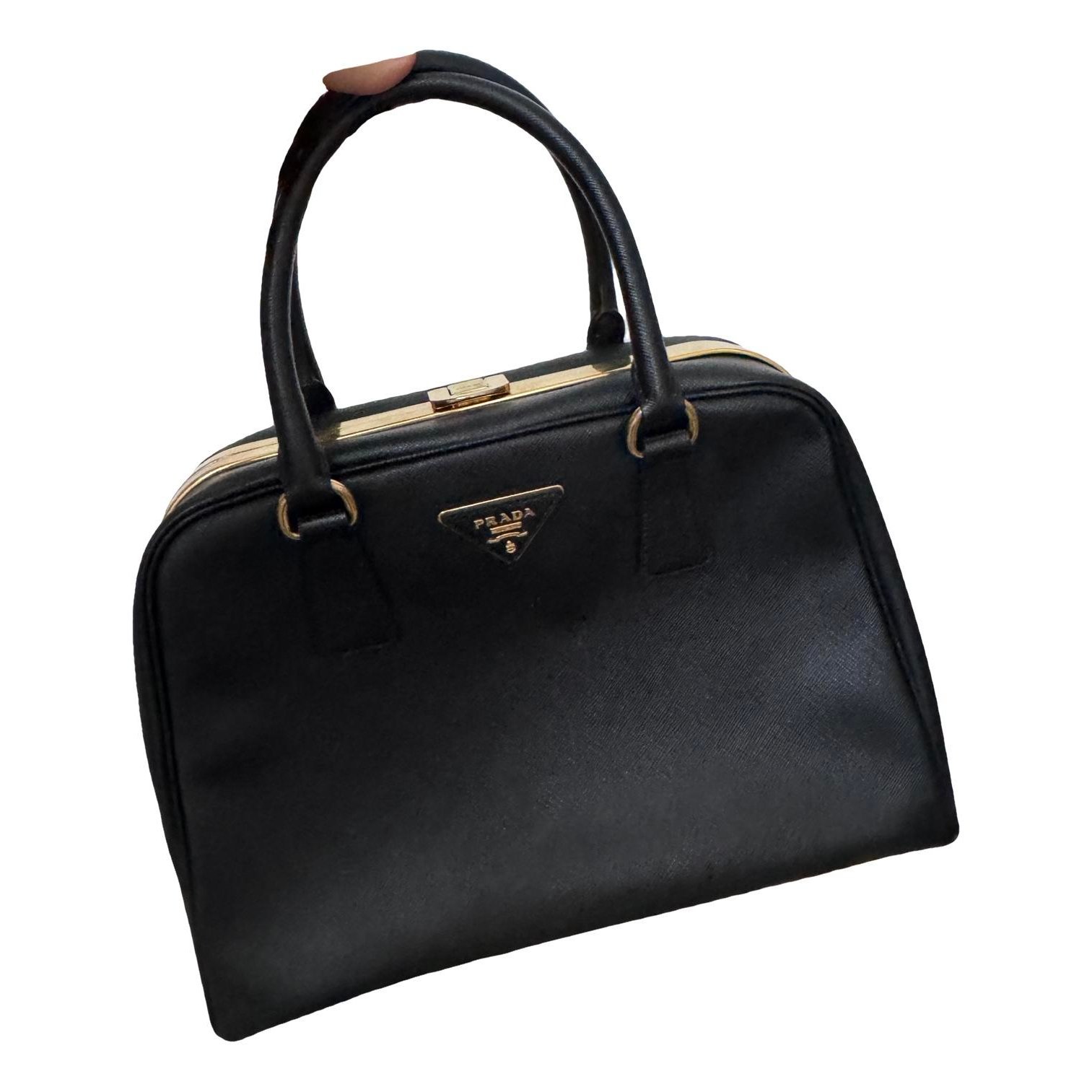 Pyramid leather handbag