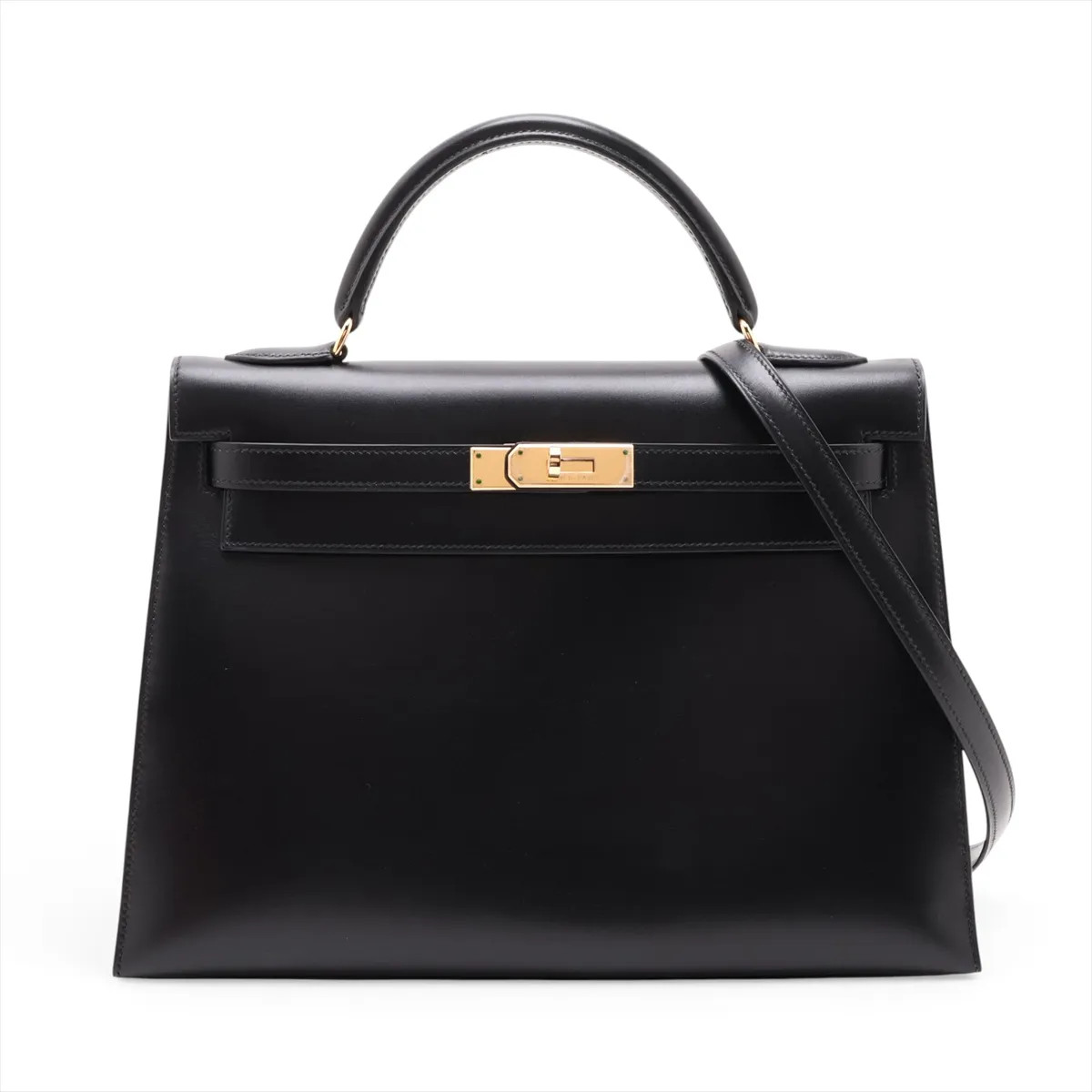 Hermès Kelly 32 Serie Box calf Black Gold Metal Fittings Engraving unknown