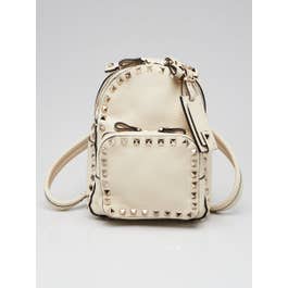 Valentino Valentino White Pebbled Leather Rockstud Mini Backpack Bag