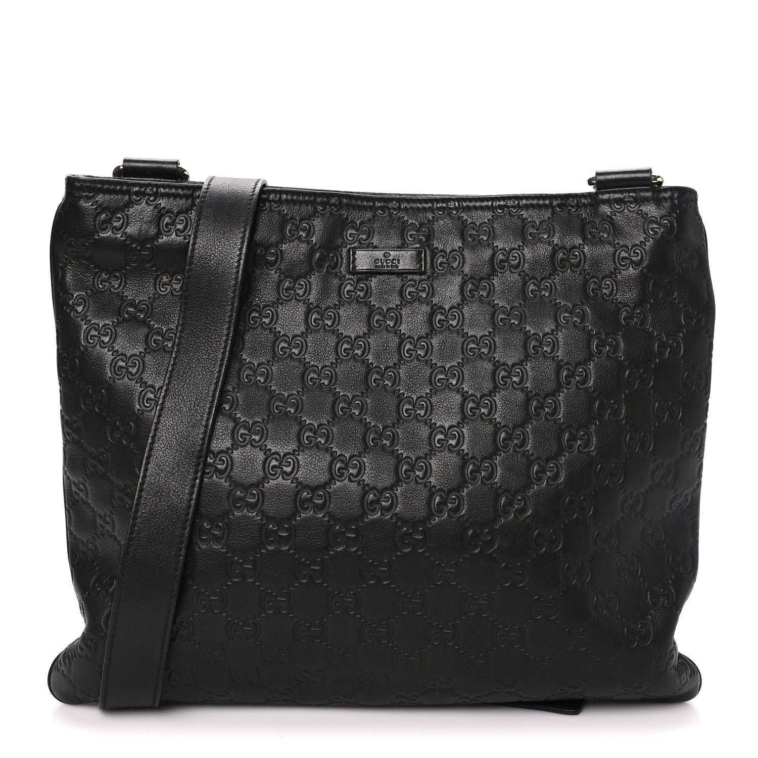 Gucci Guccissima Medium Flat Messenger Bag Black