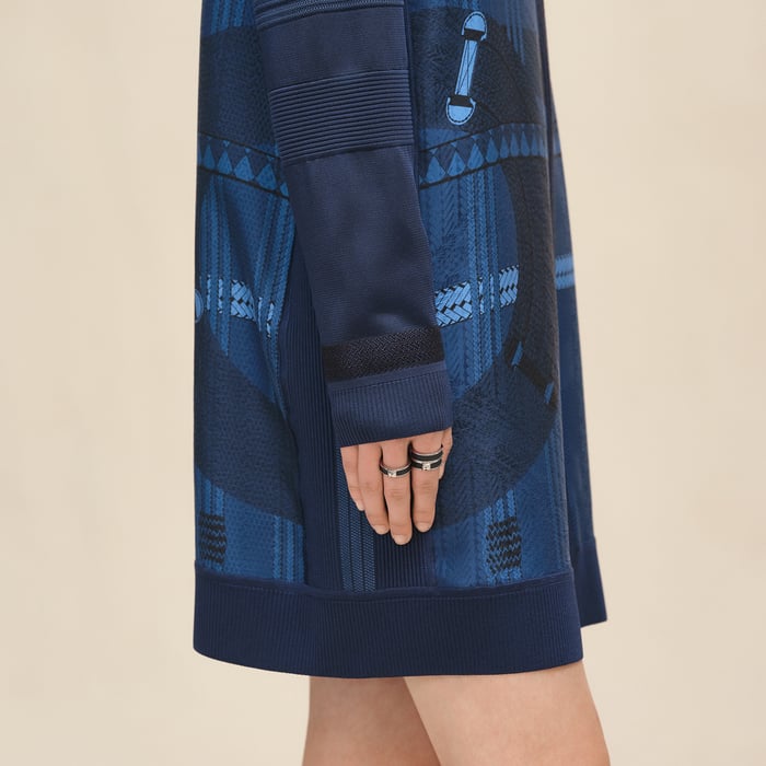 Bleu Encre "Dressage Tressage" Long-sleeve Twillaine Cardigan