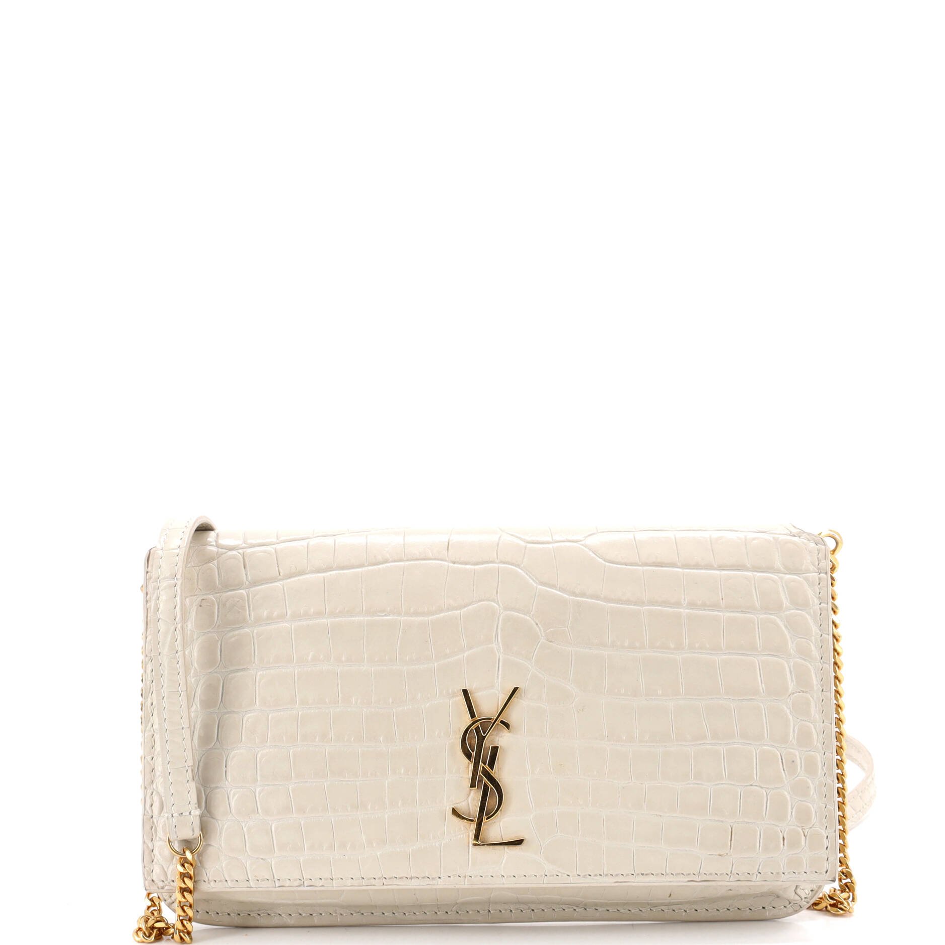 Classic Monogram Phone Holder Shoulder Bag Crocodile Embossed Leather