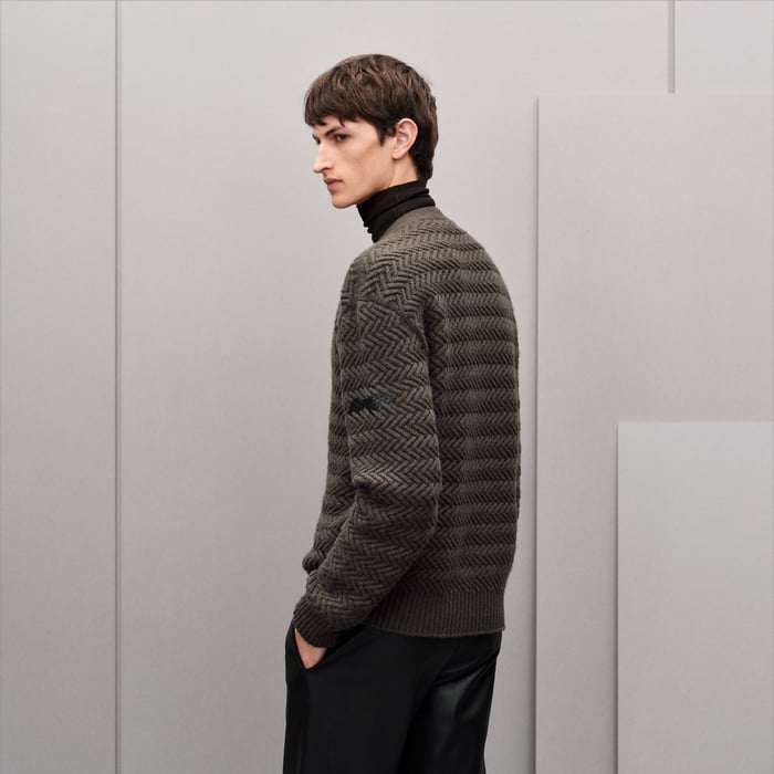 Taupe "Tressage Cuir" Buttoned Cardigan