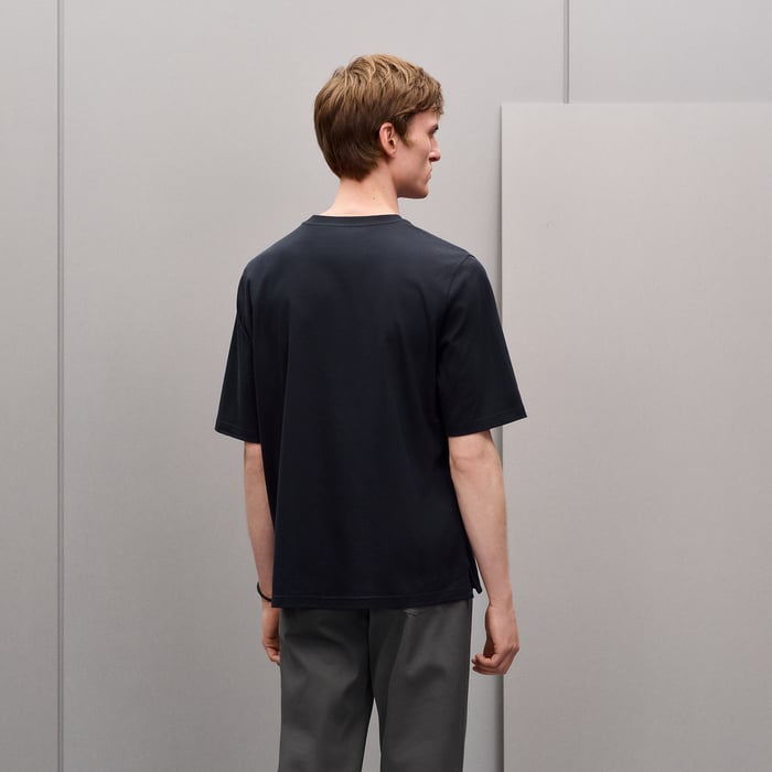 Marine "H'Cheval" T-shirt With Leather Detail