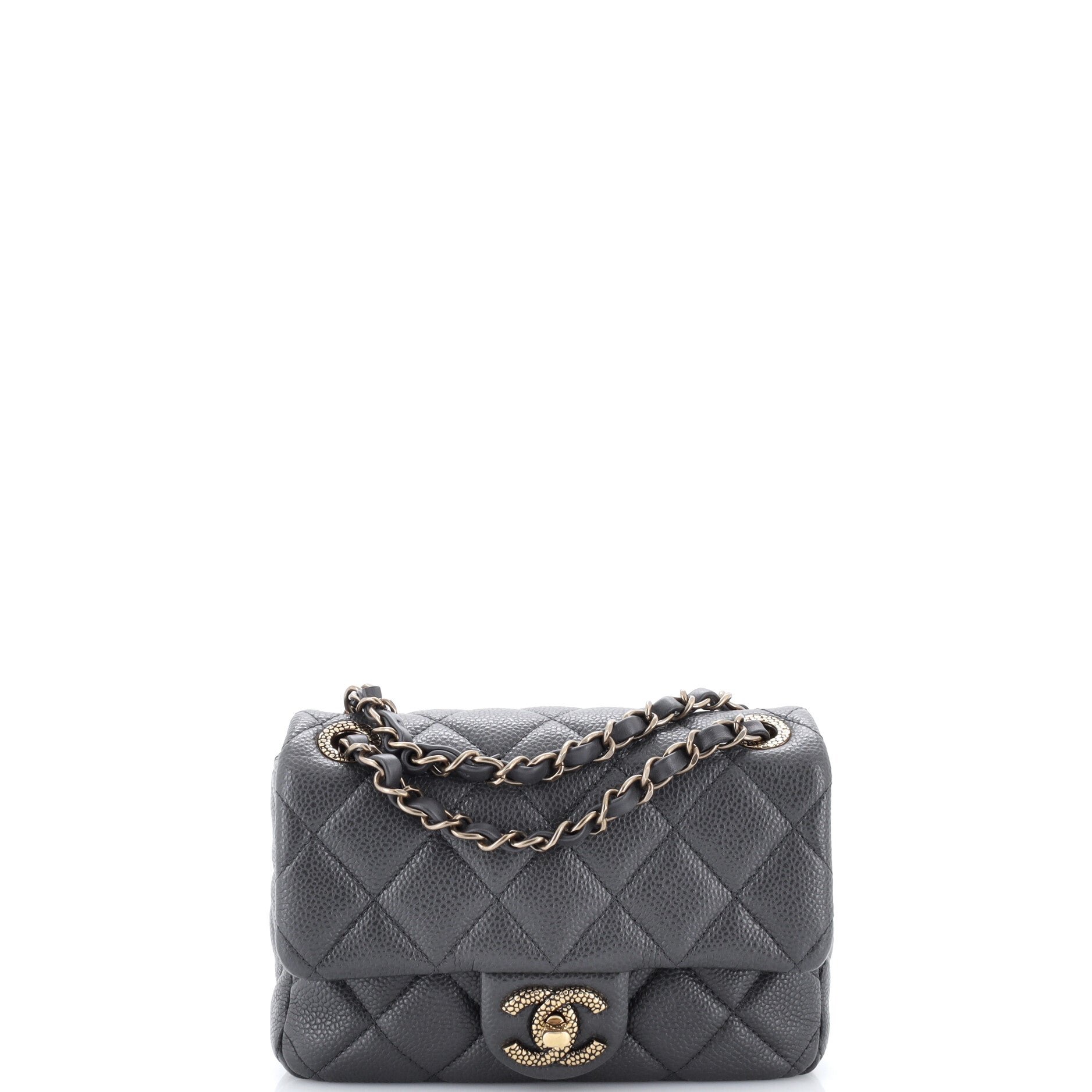 Textured CC Classic Single Flap Bag Quilted Caviar Mini