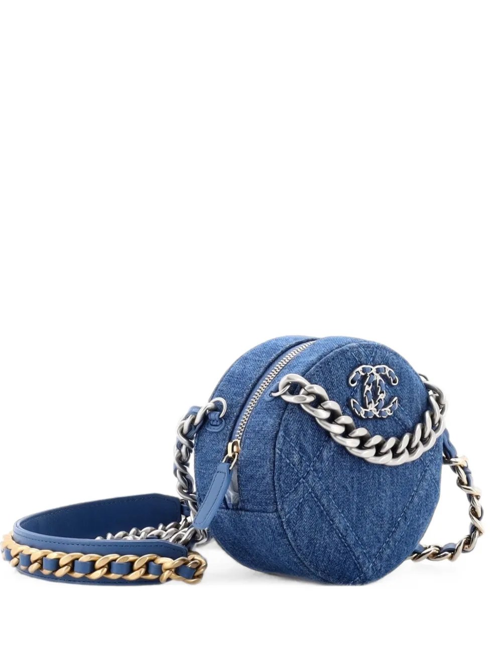 Chanel 19 Round Clutch with Chain Quilted Denim crossbody bag