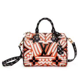 Louis Vuitton Caramel, Black, and White Giant Monogram Crafty Coated Canvas Speedy Bandoulière 25 Gold Hardware, 2020