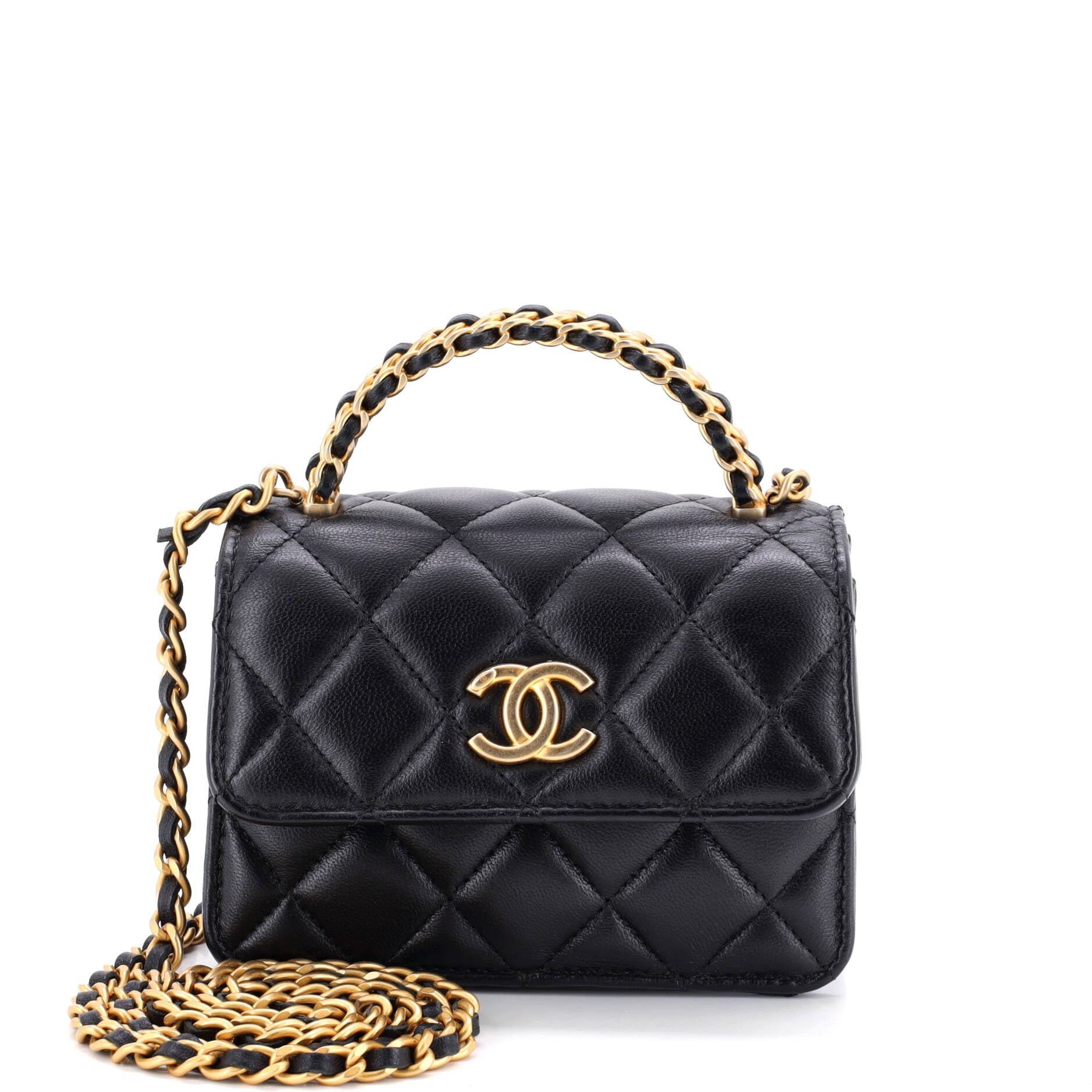 Woven Top Handle CC Flap Clutch on Chain Quilted Lambskin Small