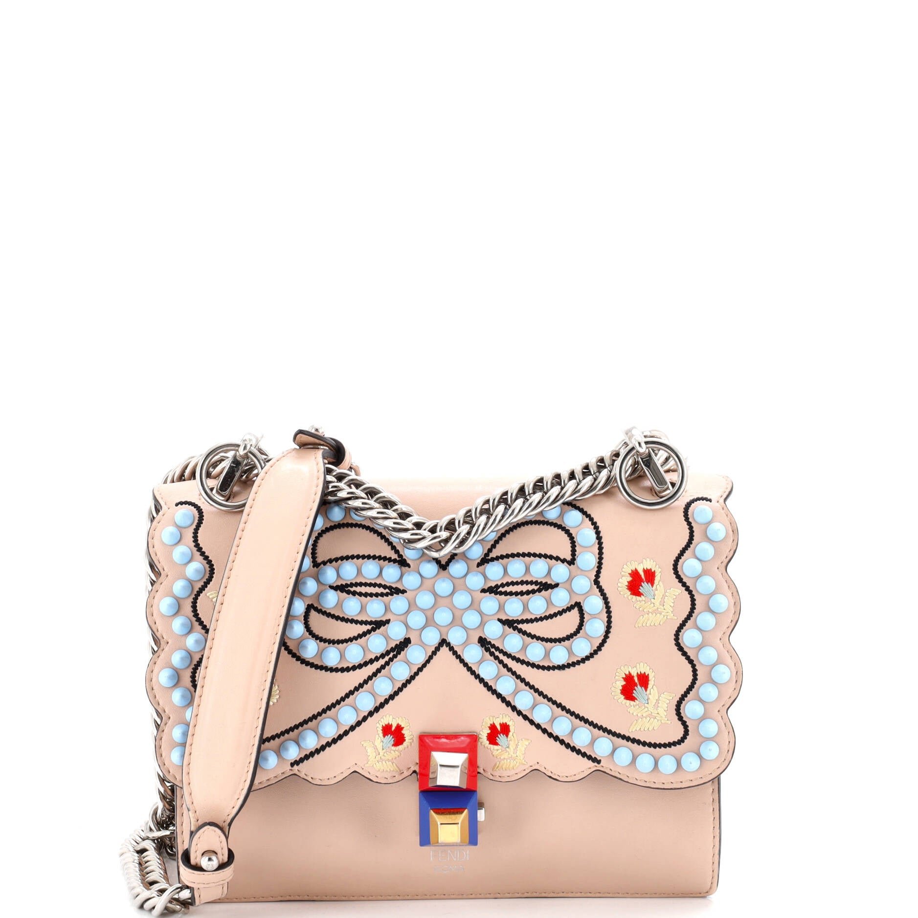 Fendi Kan I Bag Embroidered Studded Leather Small