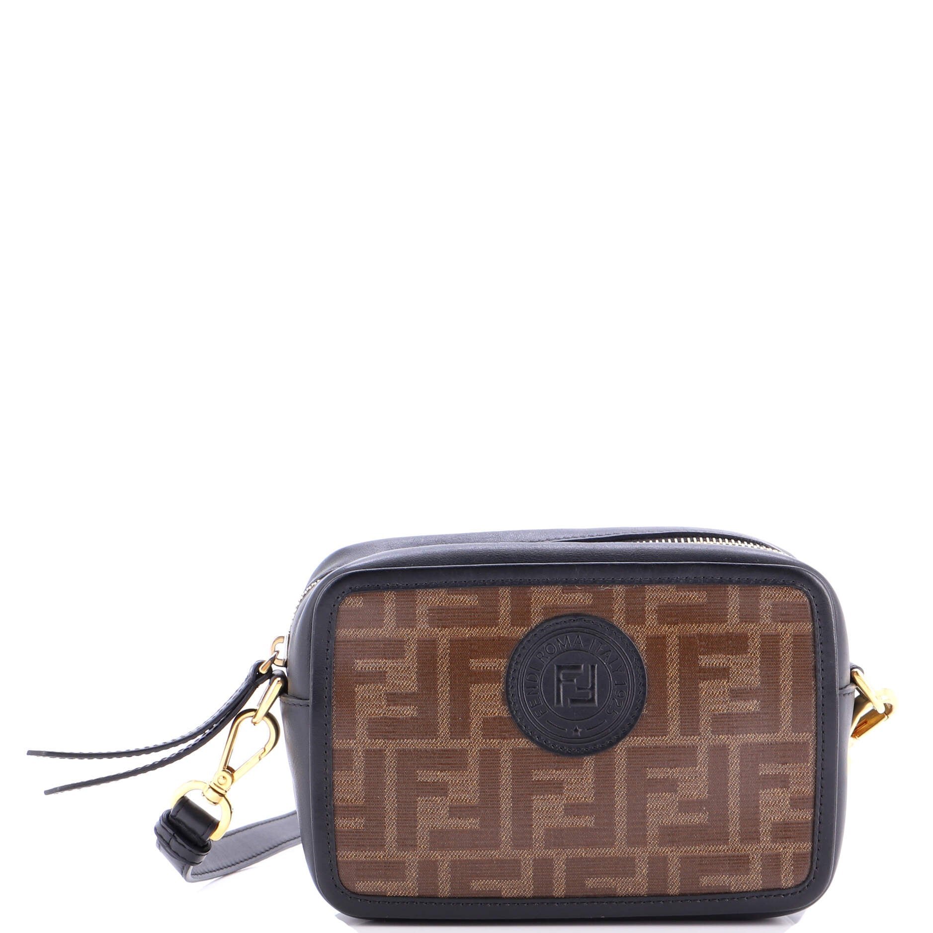 Fendi FF Logo Stamp Camera Bag Zucca Coated Canvas Mini