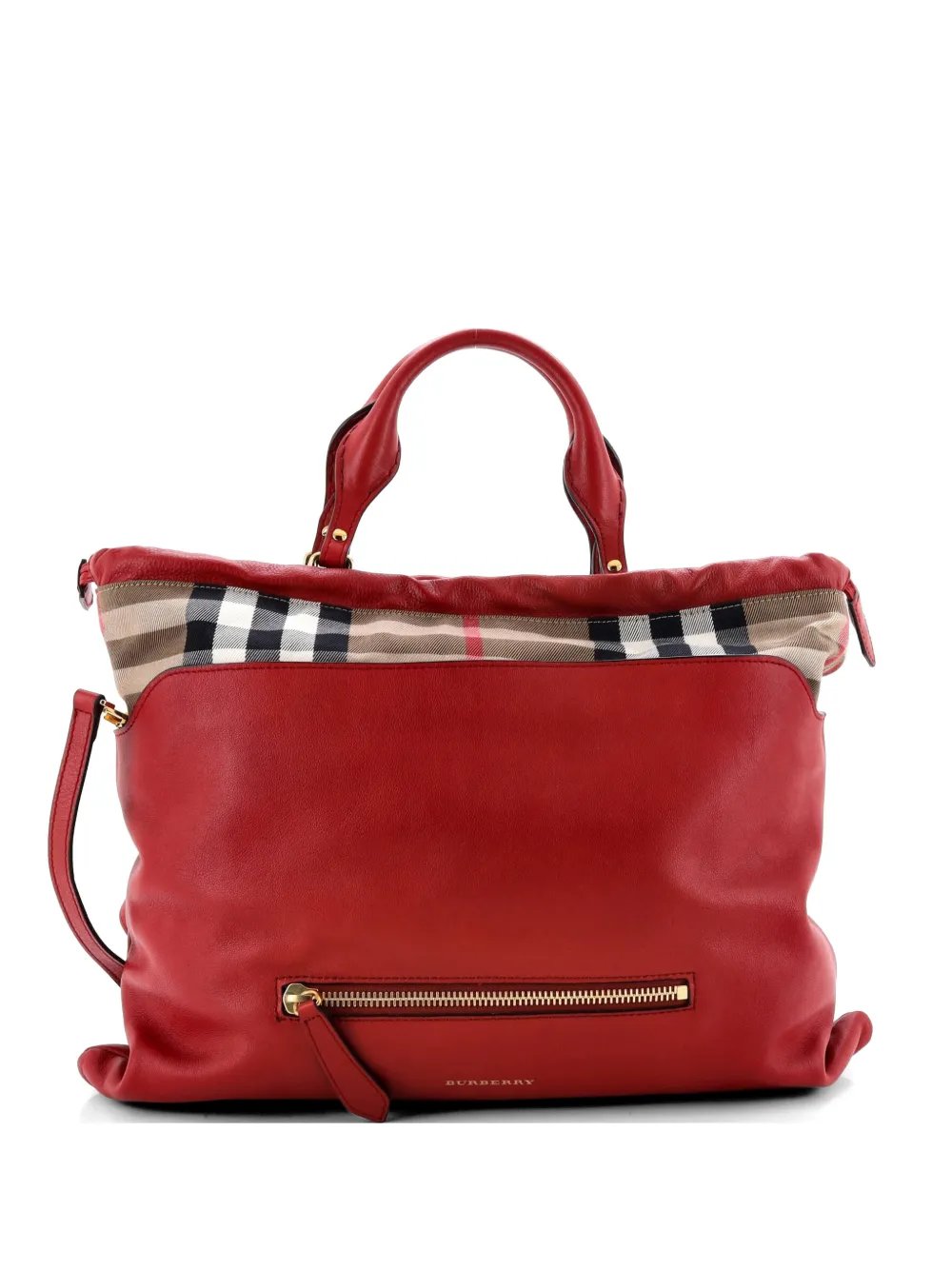 Big Crush Leather and House Check Canvas Large tote bag