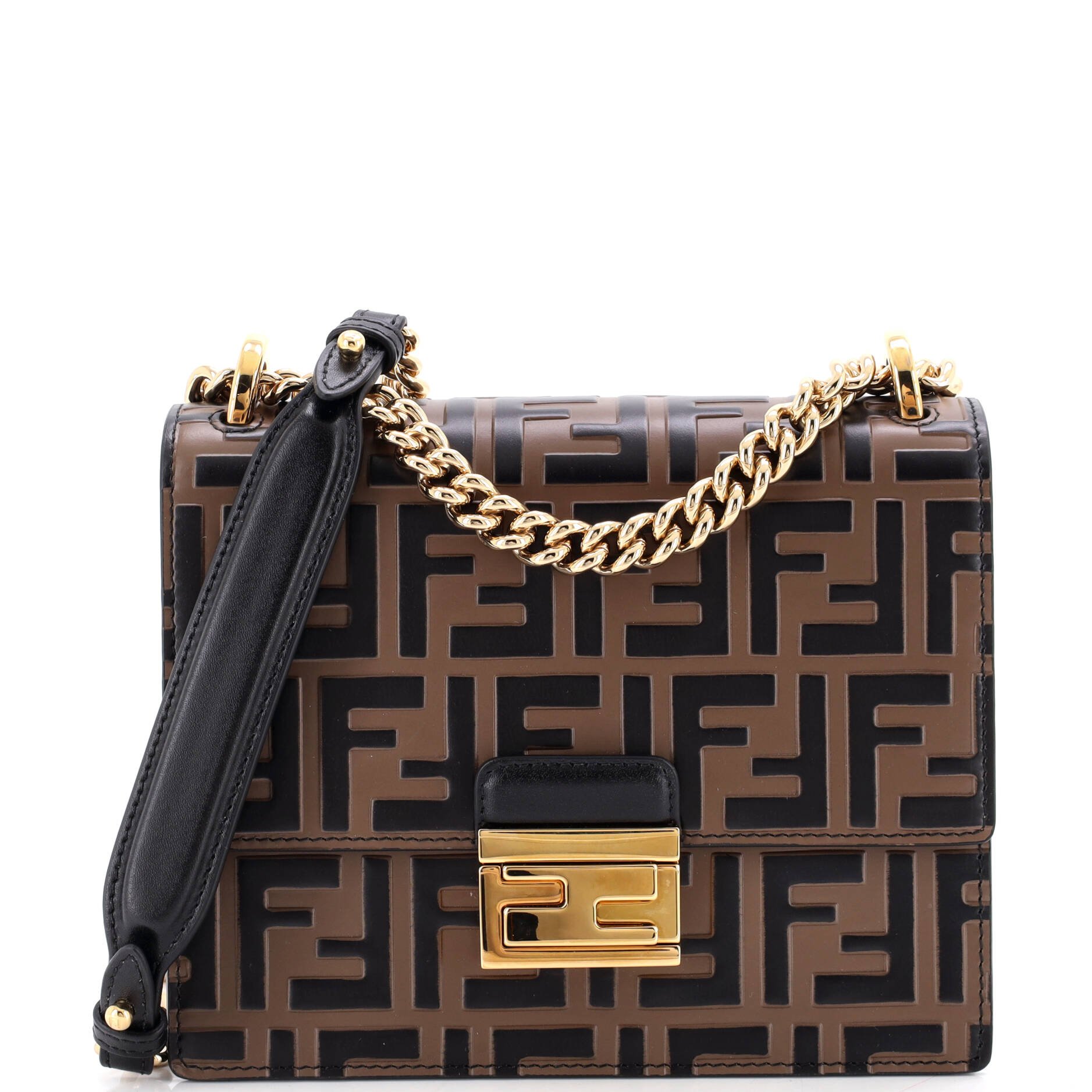 Kan U Shoulder Bag Zucca Embossed Leather Small