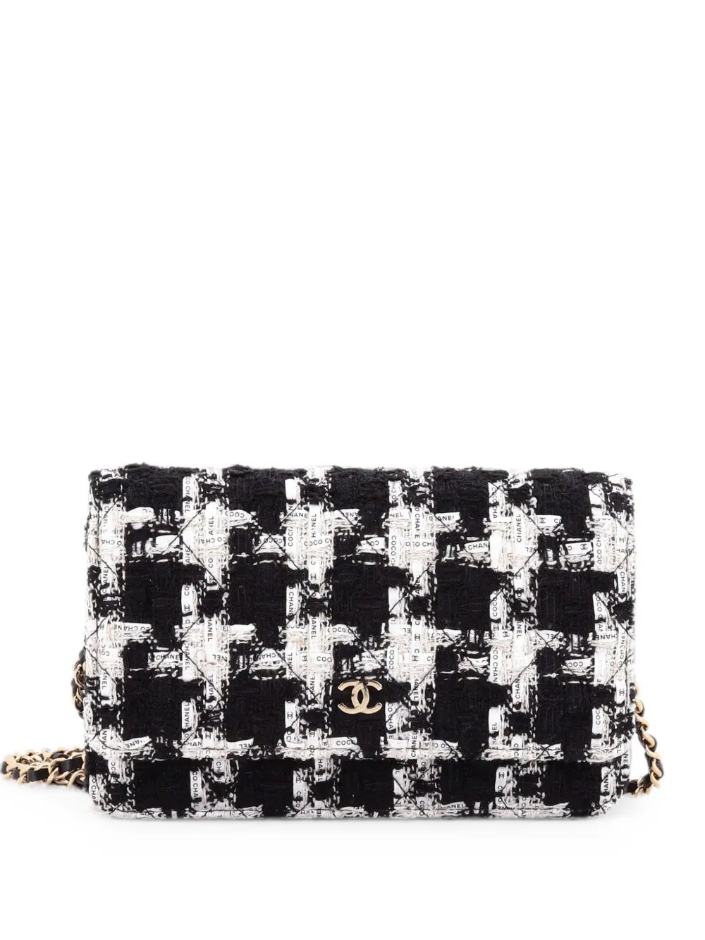 Wallet on Chain Quilted Houndstooth Tweed and Ribbon crossbody bag