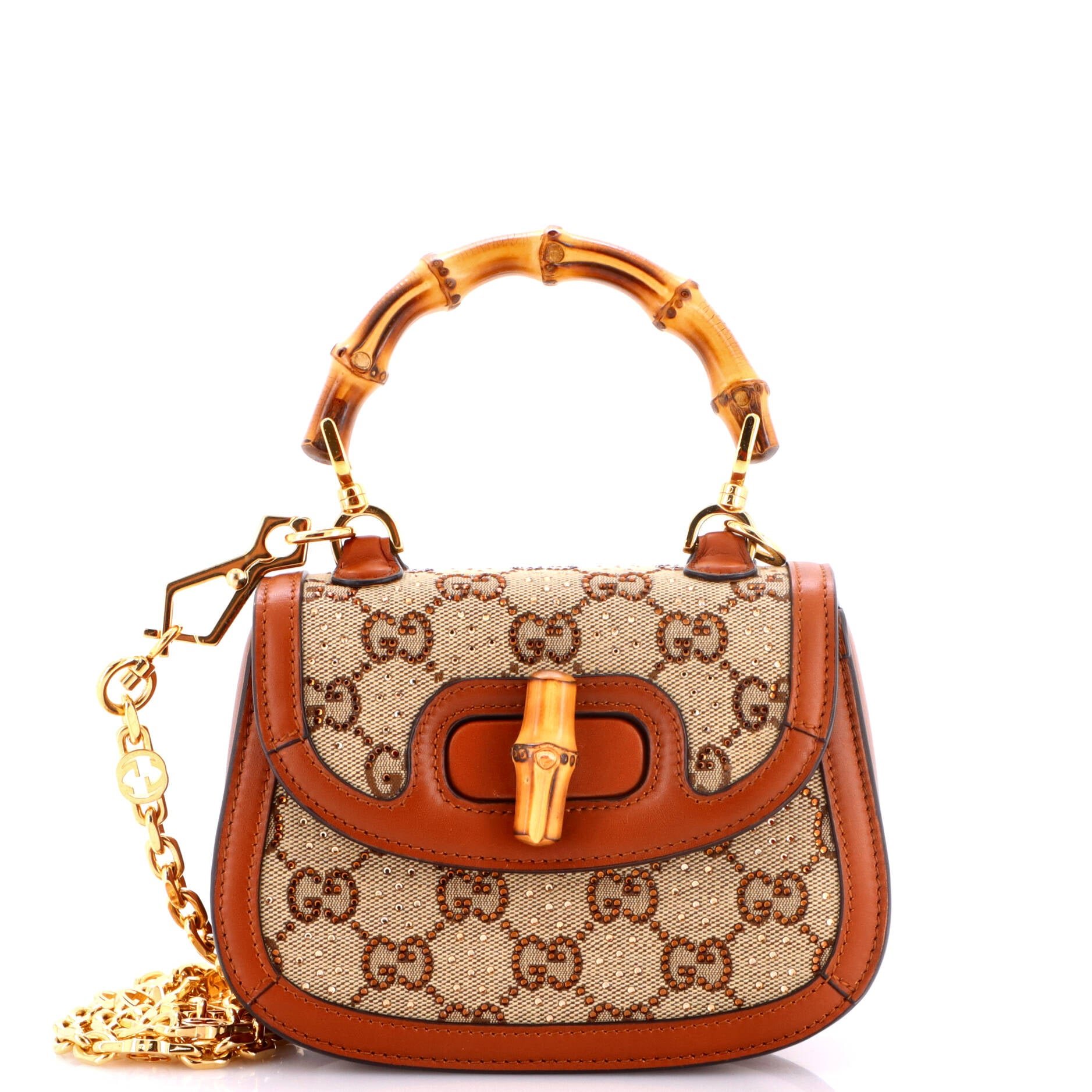 Bamboo 1947 Top Handle Bag Crystal Embellished GG Canvas Mini