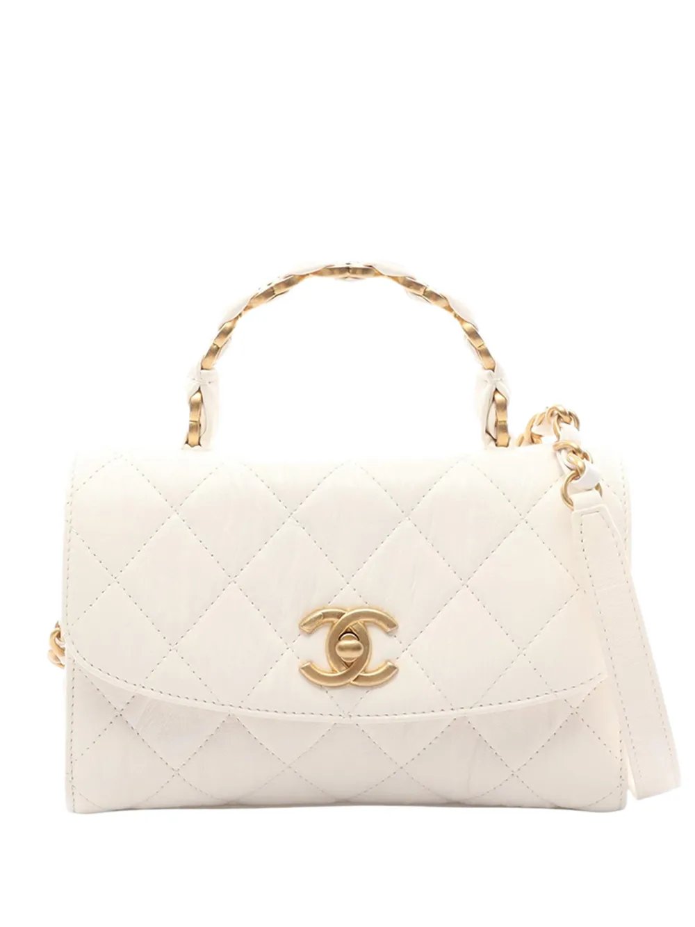 2020 Mini Quilted Crumpled Lambskin CC Links Top Handle Flap satchel