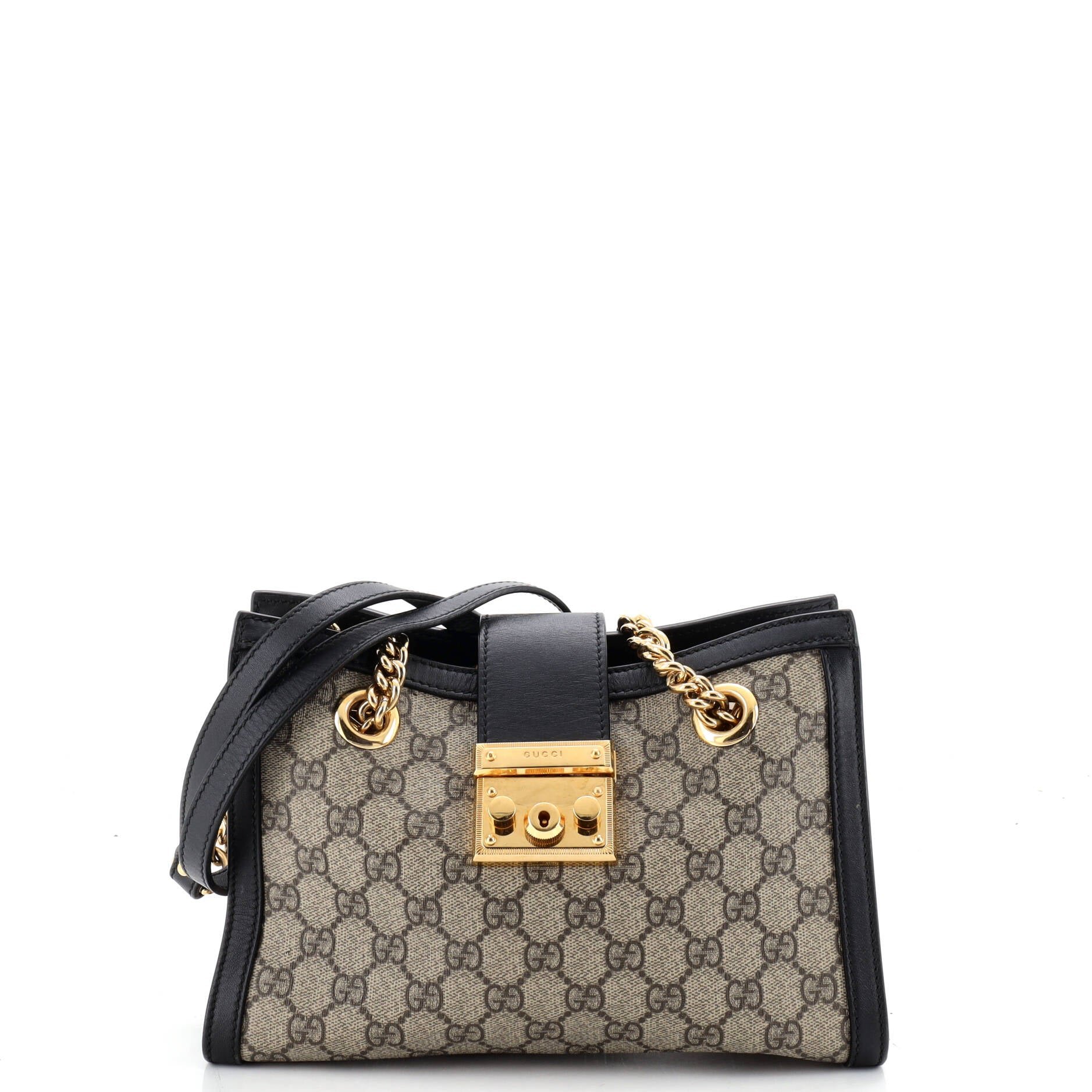 Padlock Chain Tote GG Coated Canvas with Leather Small