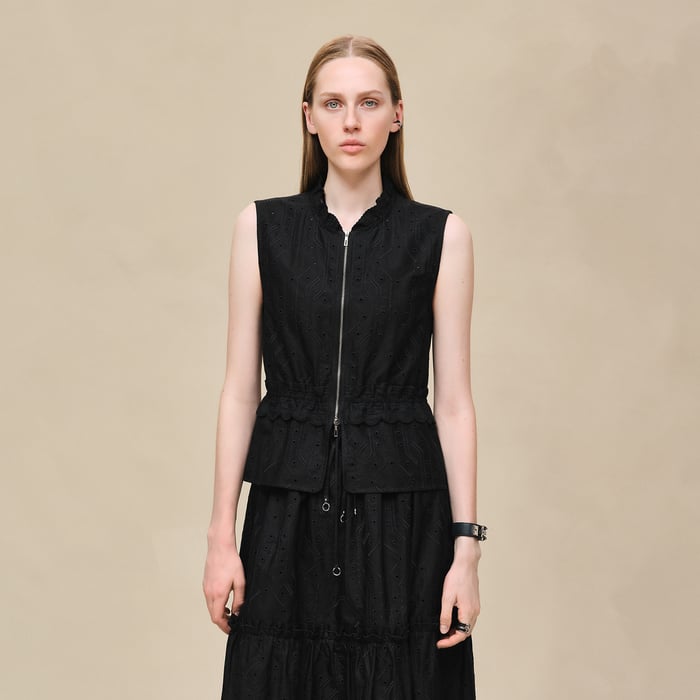 Noir Sleeveless Embroidered Blouse