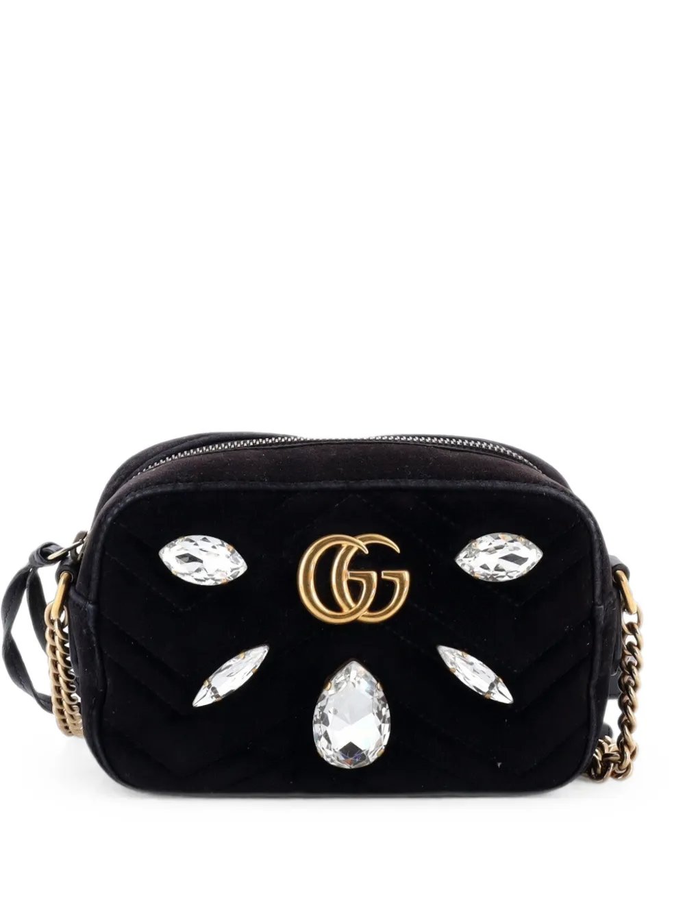 GG Marmont Crystal Embellished Matelasse Velvet Mini shoulder bag