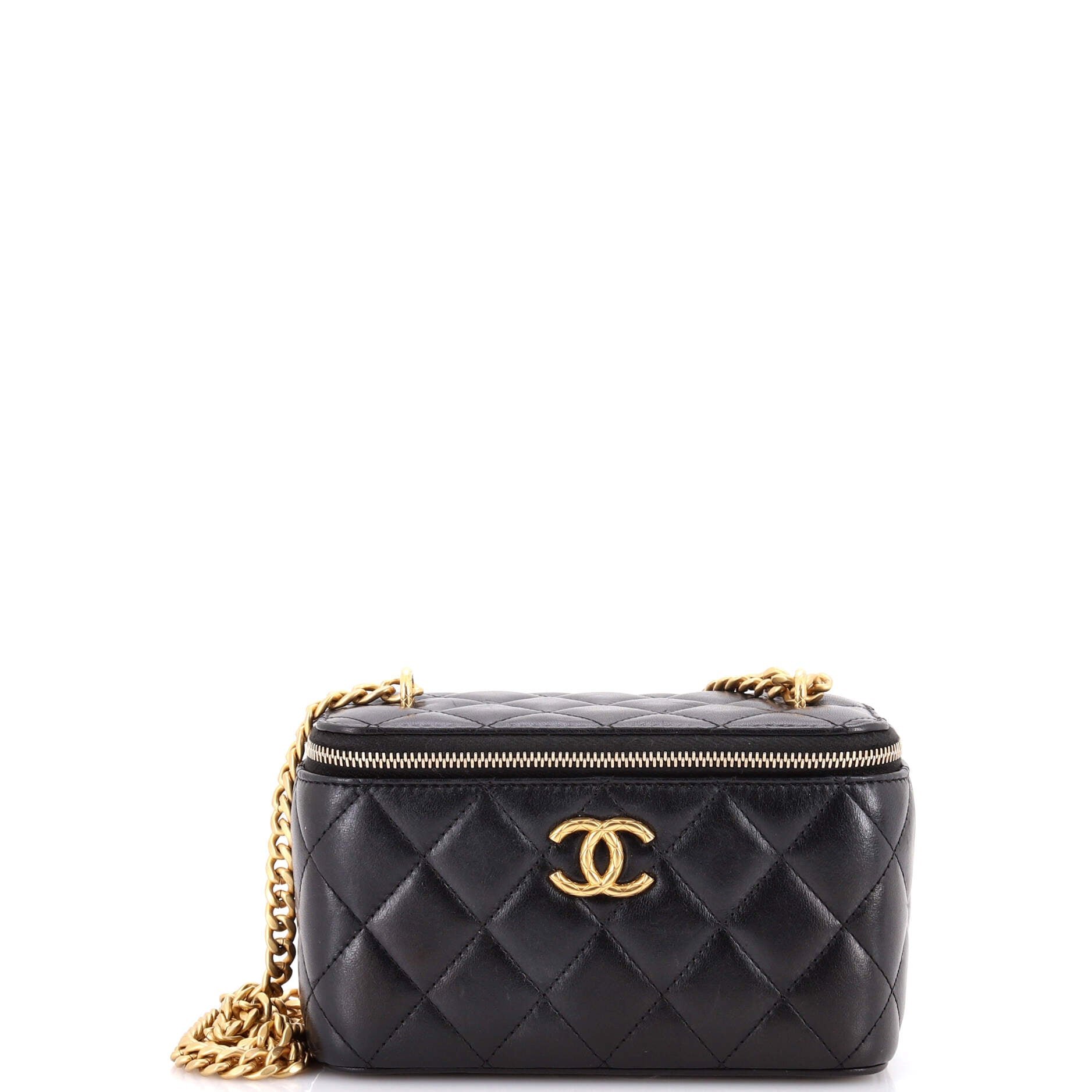 All Slide Long Vanity Case with Chain Quilted Lambskin Small