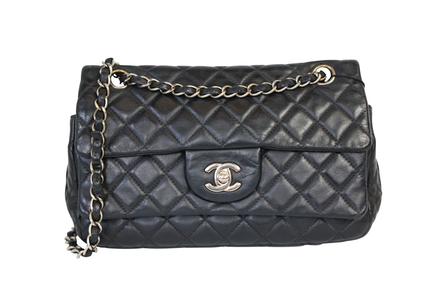 Chanel Seasonal Flap Small Bag, Black Quilted Lambskin Leather and Gold Hardware, Preowned in Dustbag WA001