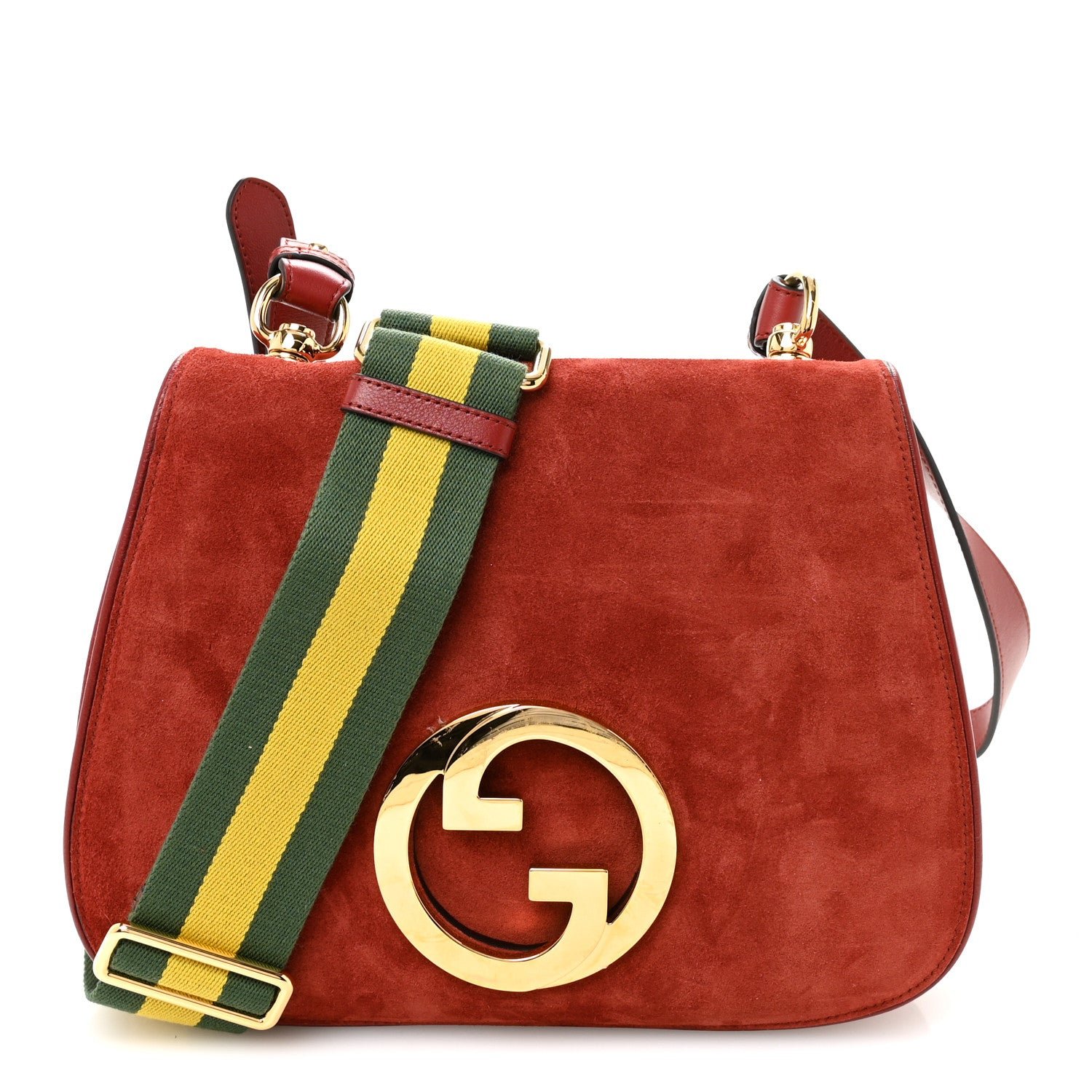 Gucci Suede Talco Roxy Calfskin Web Medium Blondie Shoulder Flap Bag Blondie Red